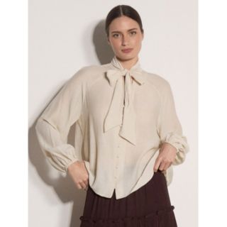 Apricot Tie Neck Crinkle Blouse