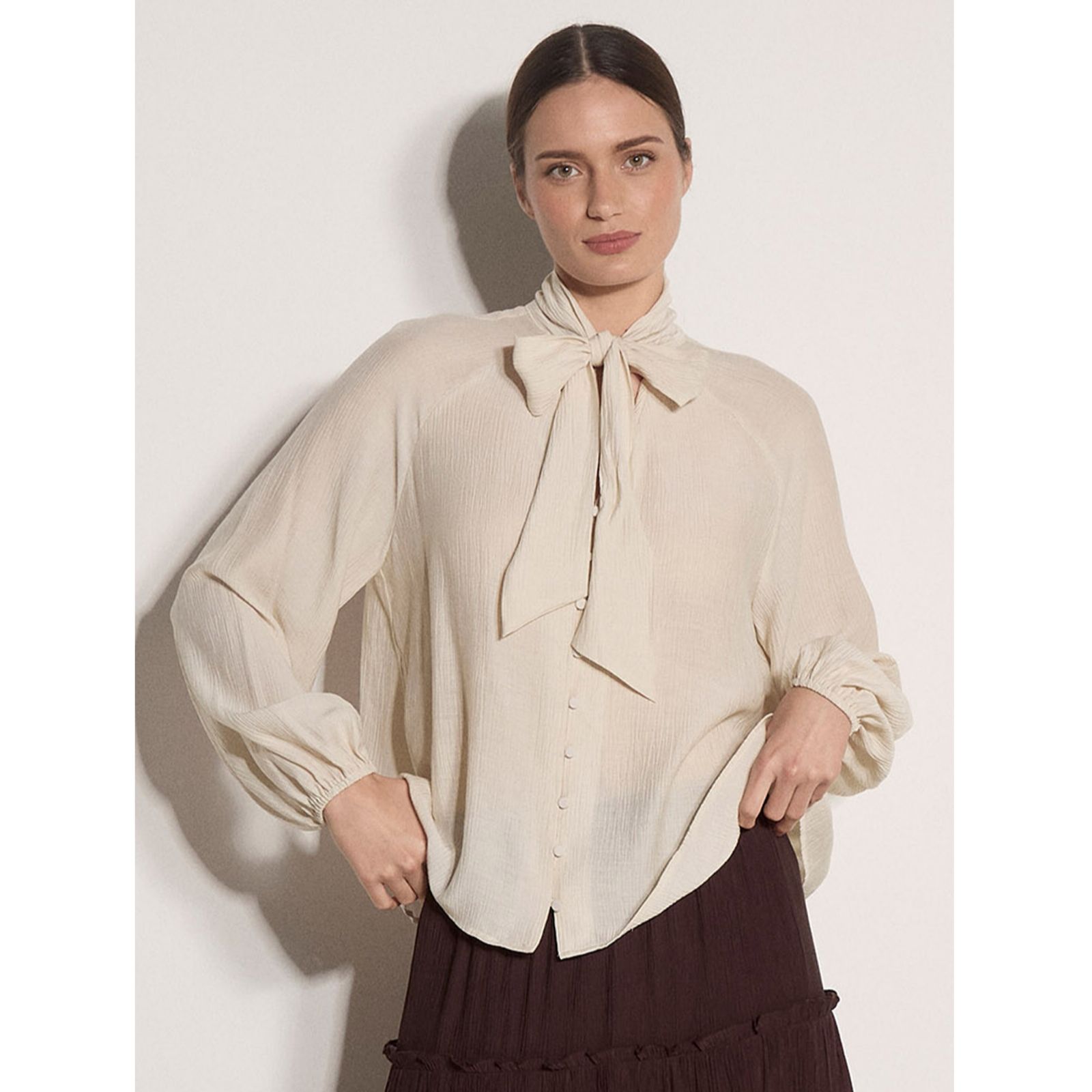 Apricot Tie Neck Crinkle Blouse
