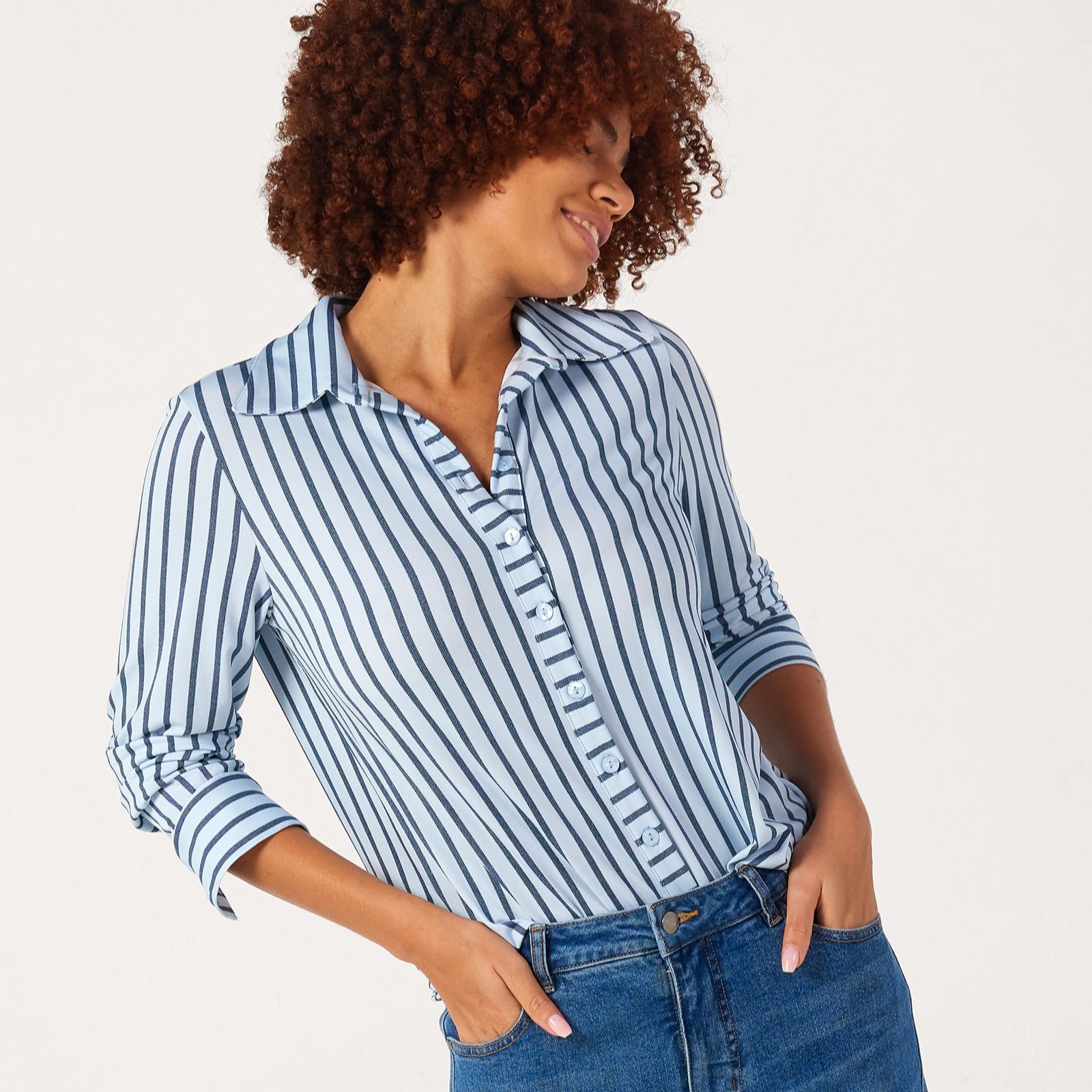 Kim & Co Stripe Brazil Jersey Long Sleeve Relaxed Shirt