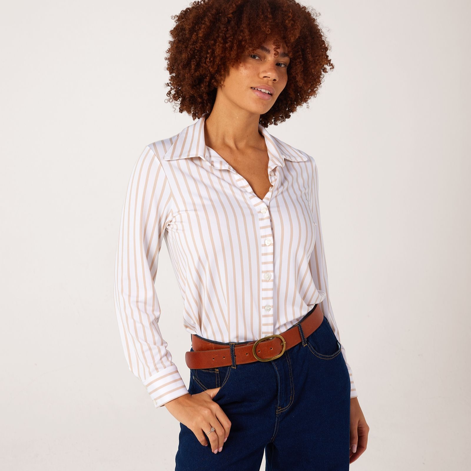 Kim & Co Stripe Brazil Jersey Long Sleeve Relaxed Shirt