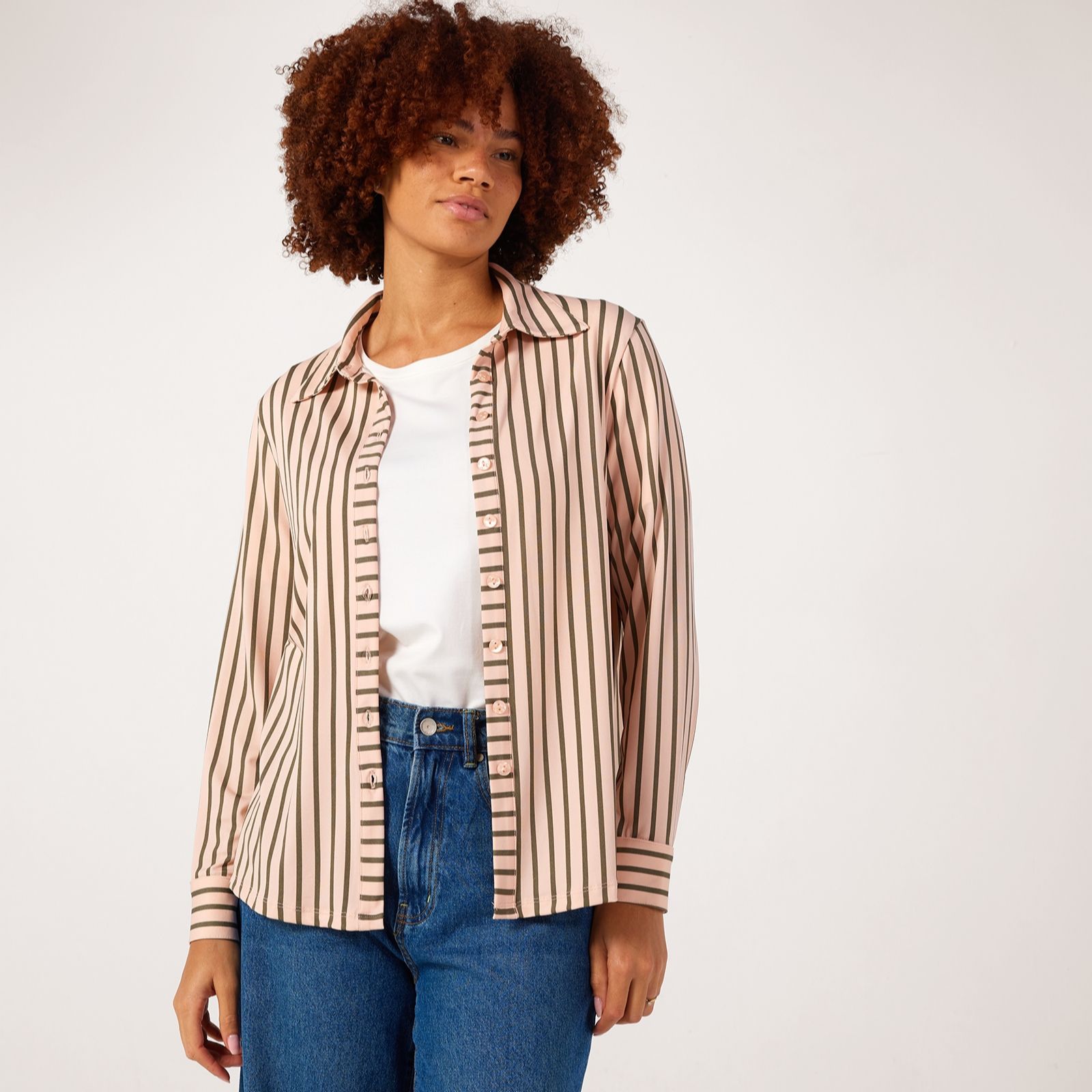 Kim & Co Stripe Brazil Jersey Long Sleeve Relaxed Shirt