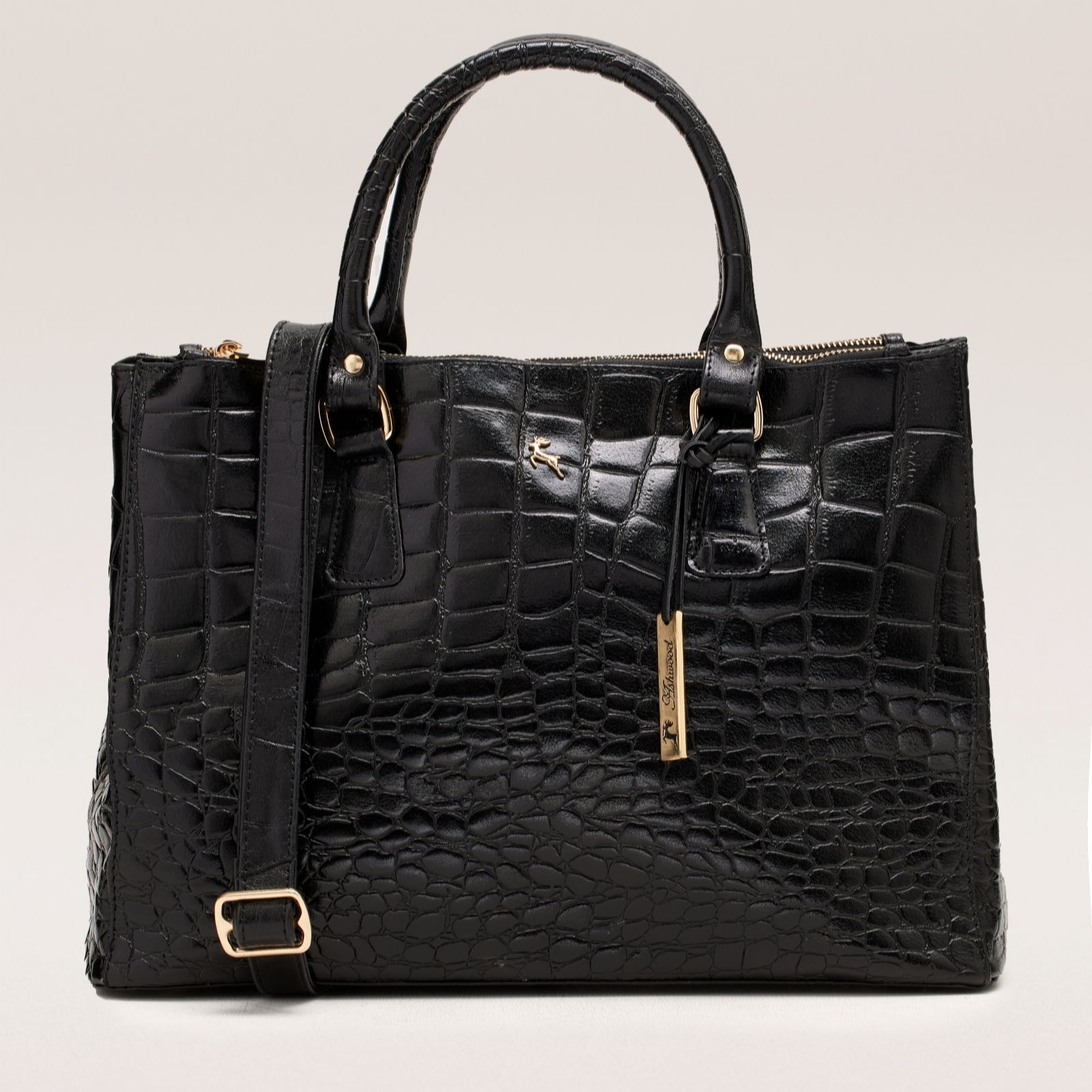 Ashwood Leather Large Croc Grab Bag - QVC UK