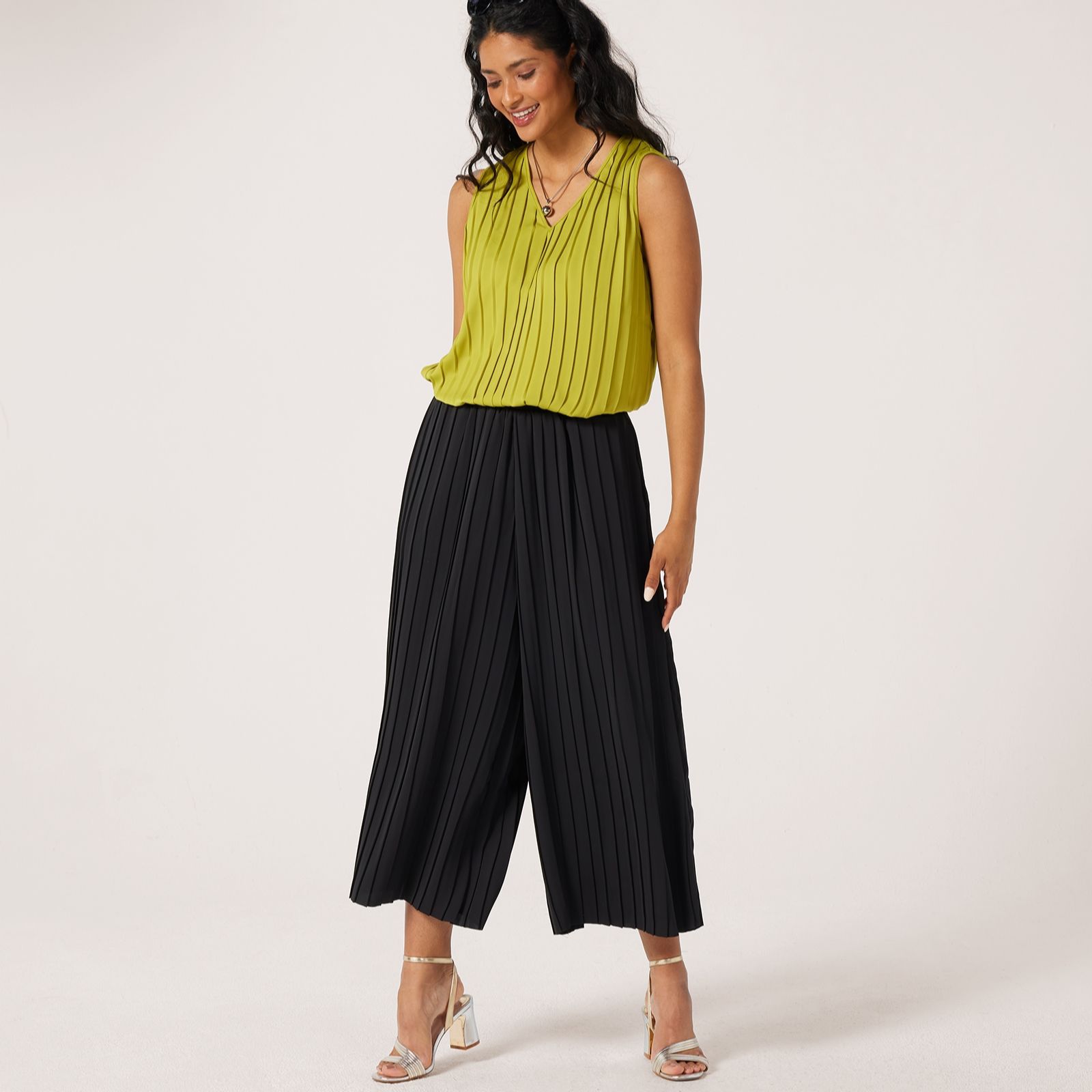 MarlaWynne Collection Pleated Crepe Wide Leg Trousers