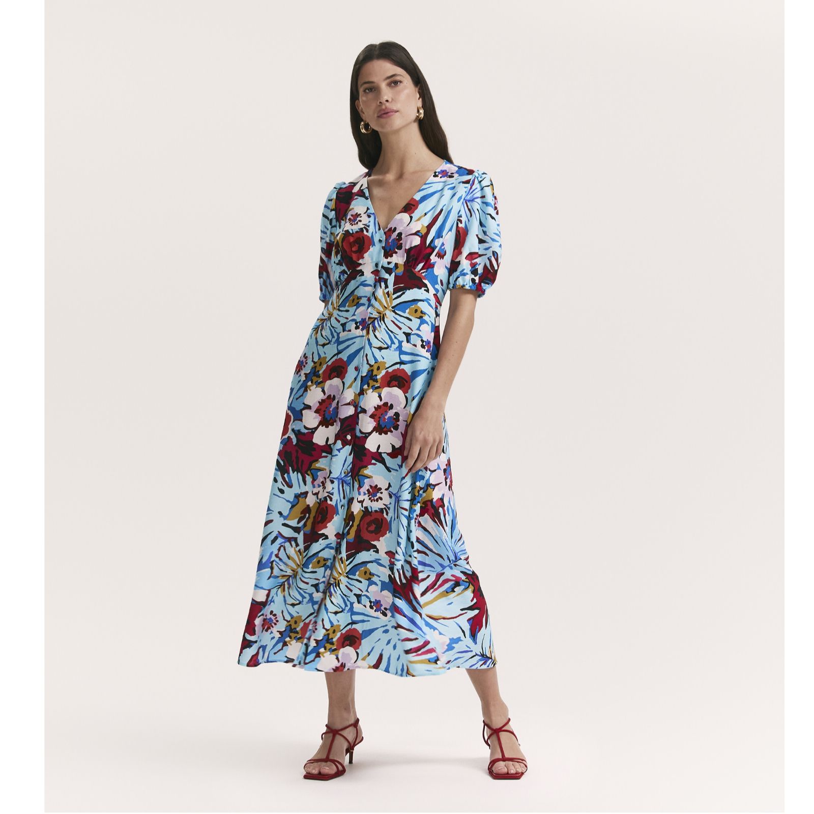Finery London Sarah Aqua Floral Button Dress