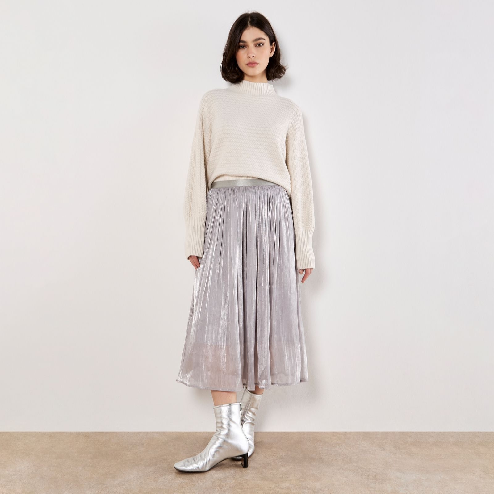 Apricot Stud Shimmer Midi Skirt