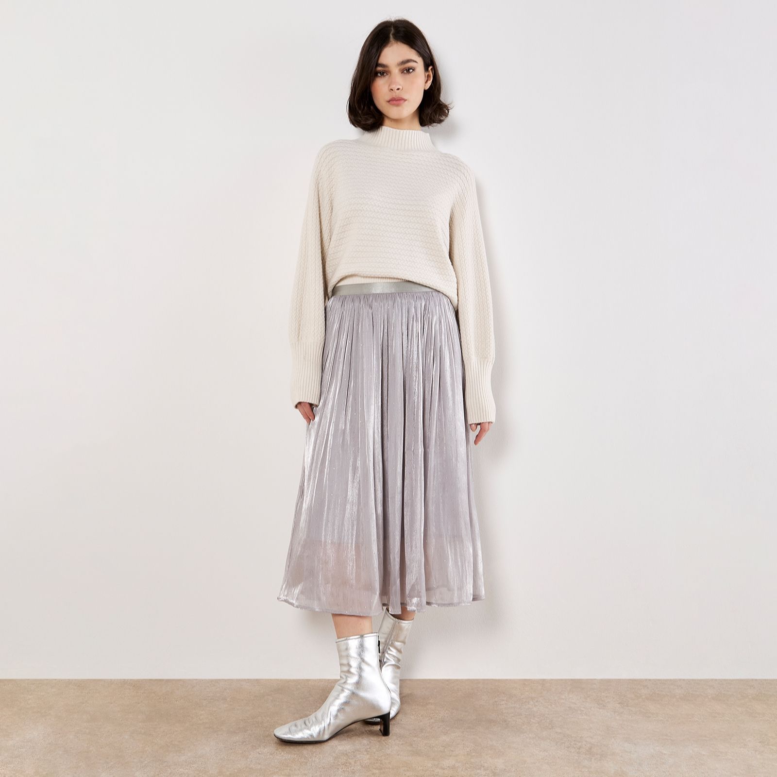 Apricot Stud Shimmer Midi Skirt