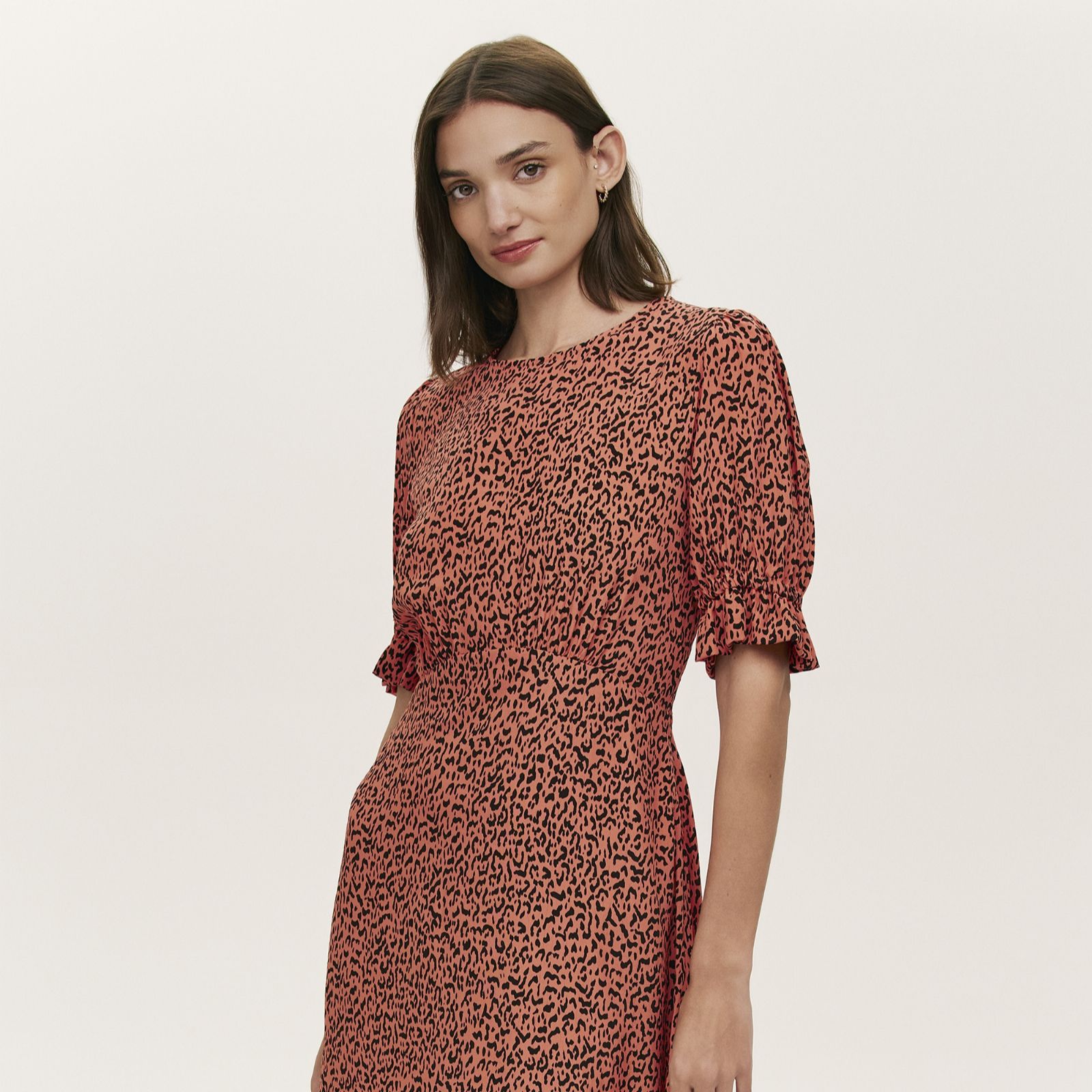 Finery London Mela Leopard Print Crepe Midi Dress Standard