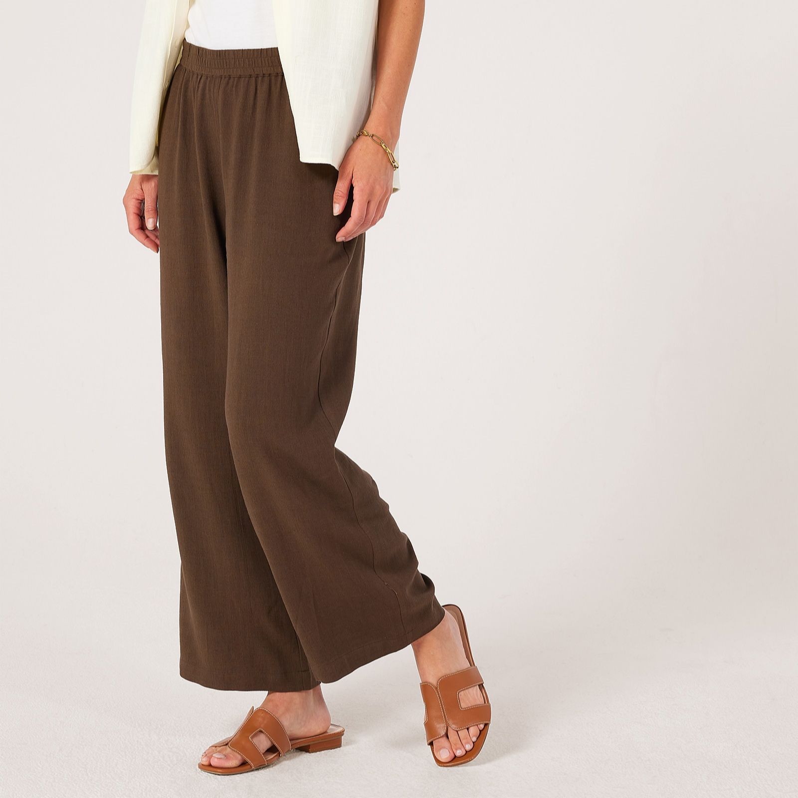 Denim & Co. Pull On Linen Blend Wide Leg Trousers
