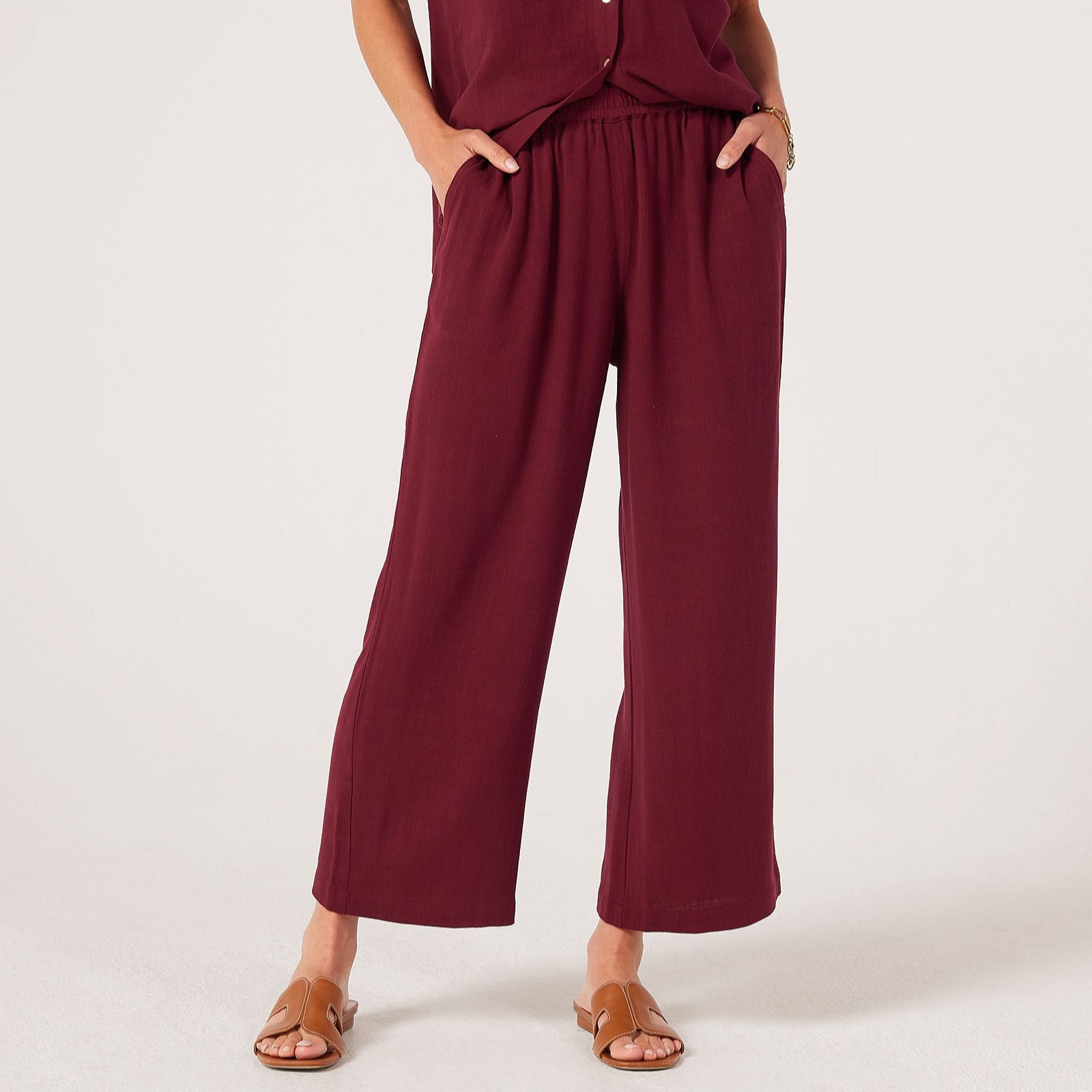 Denim & Co. Pull On Linen Blend Wide Leg Trousers