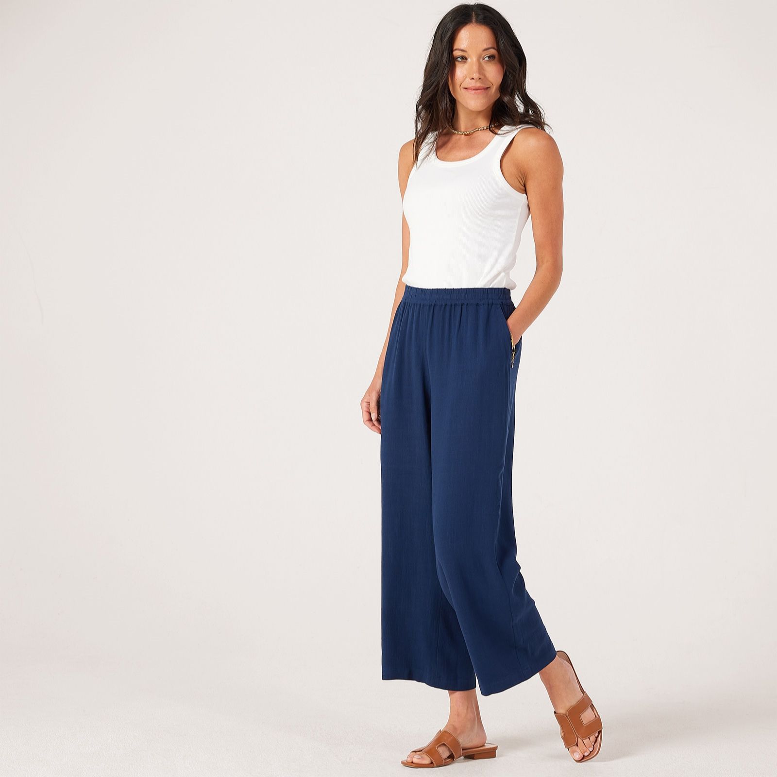 Denim & Co. Pull On Linen Blend Wide Leg Trousers