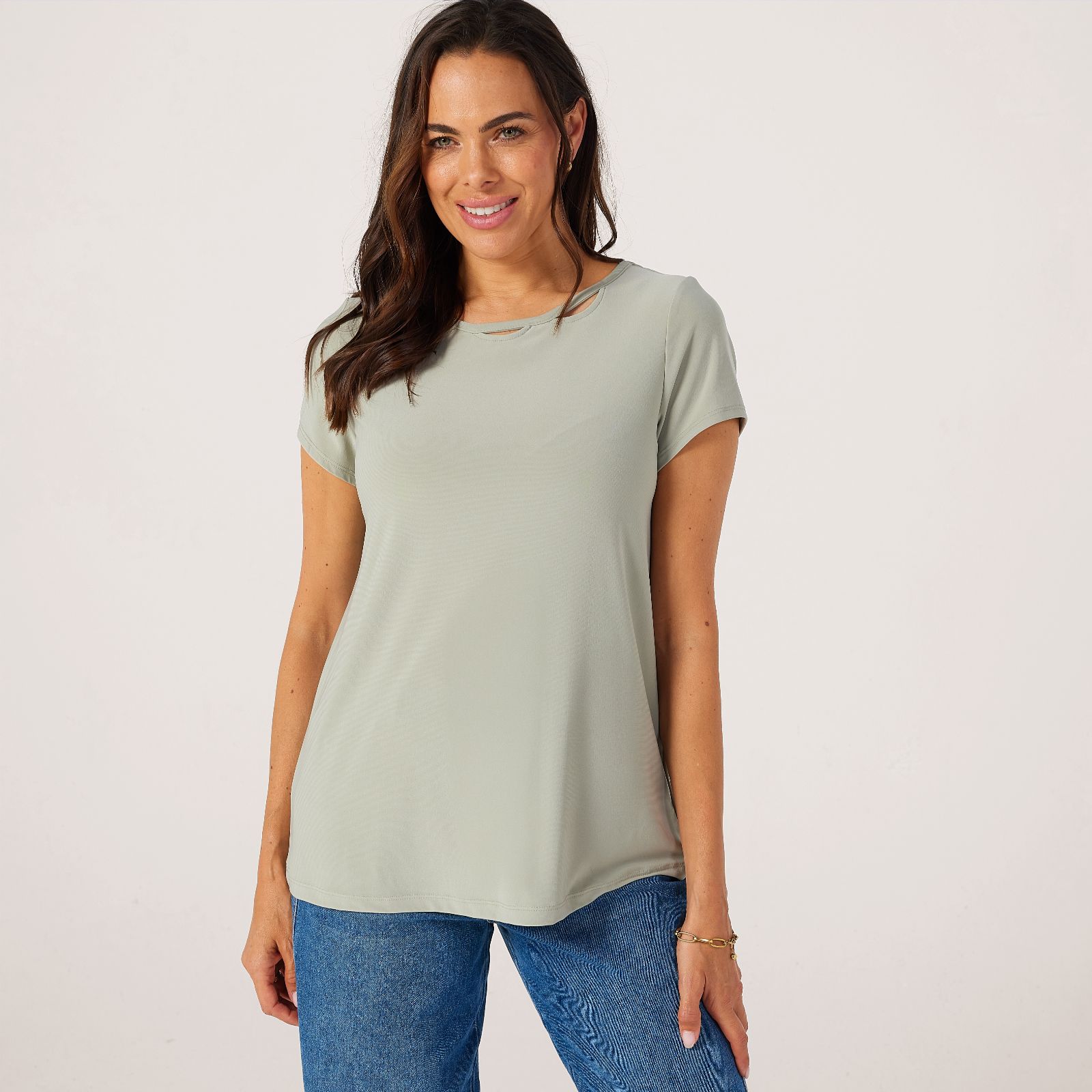Kim & Co Deluxe Brazil Knit Short Sleeve T-shirt with Keyhole