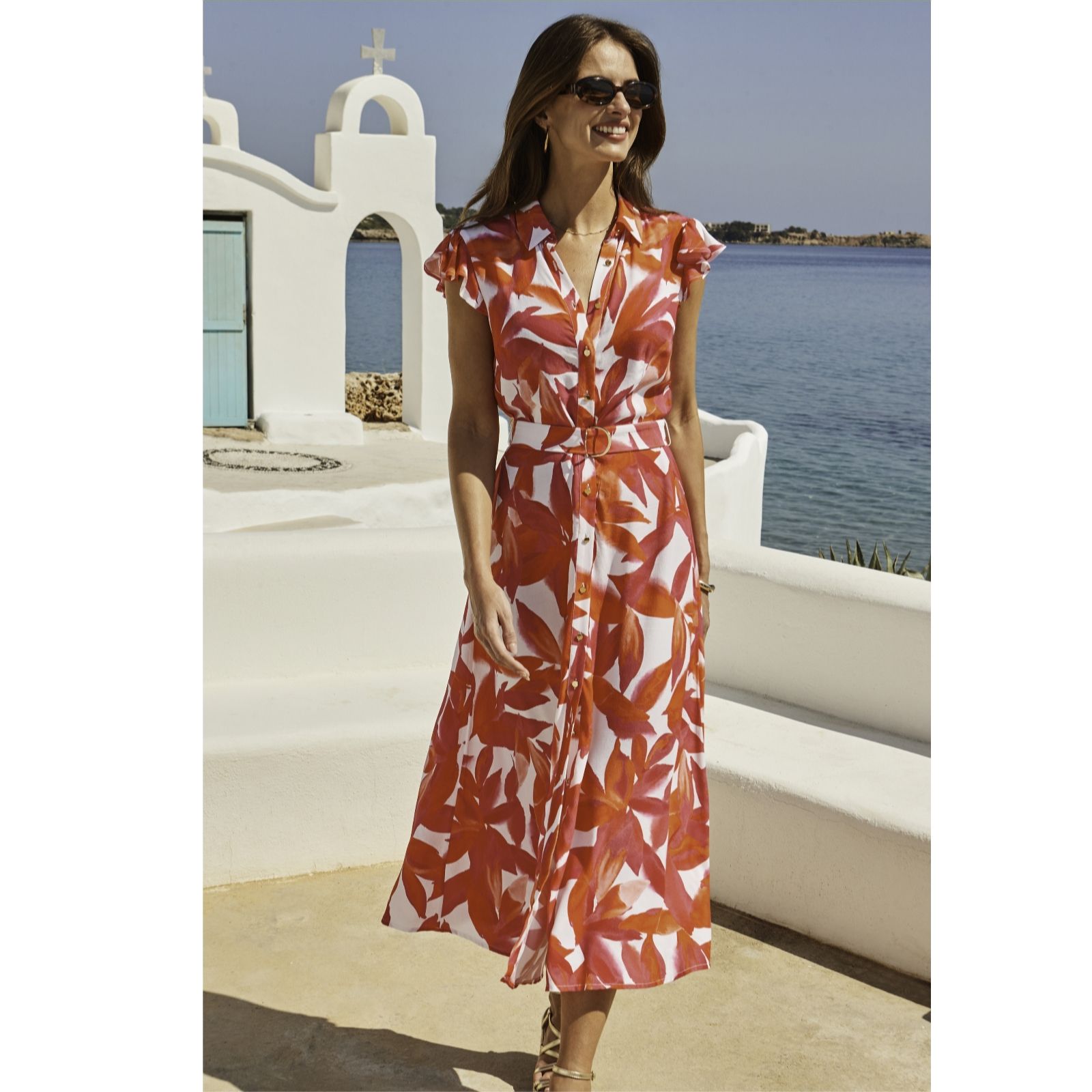 Sosandar Ruffle Sleeveless Shirt Dress