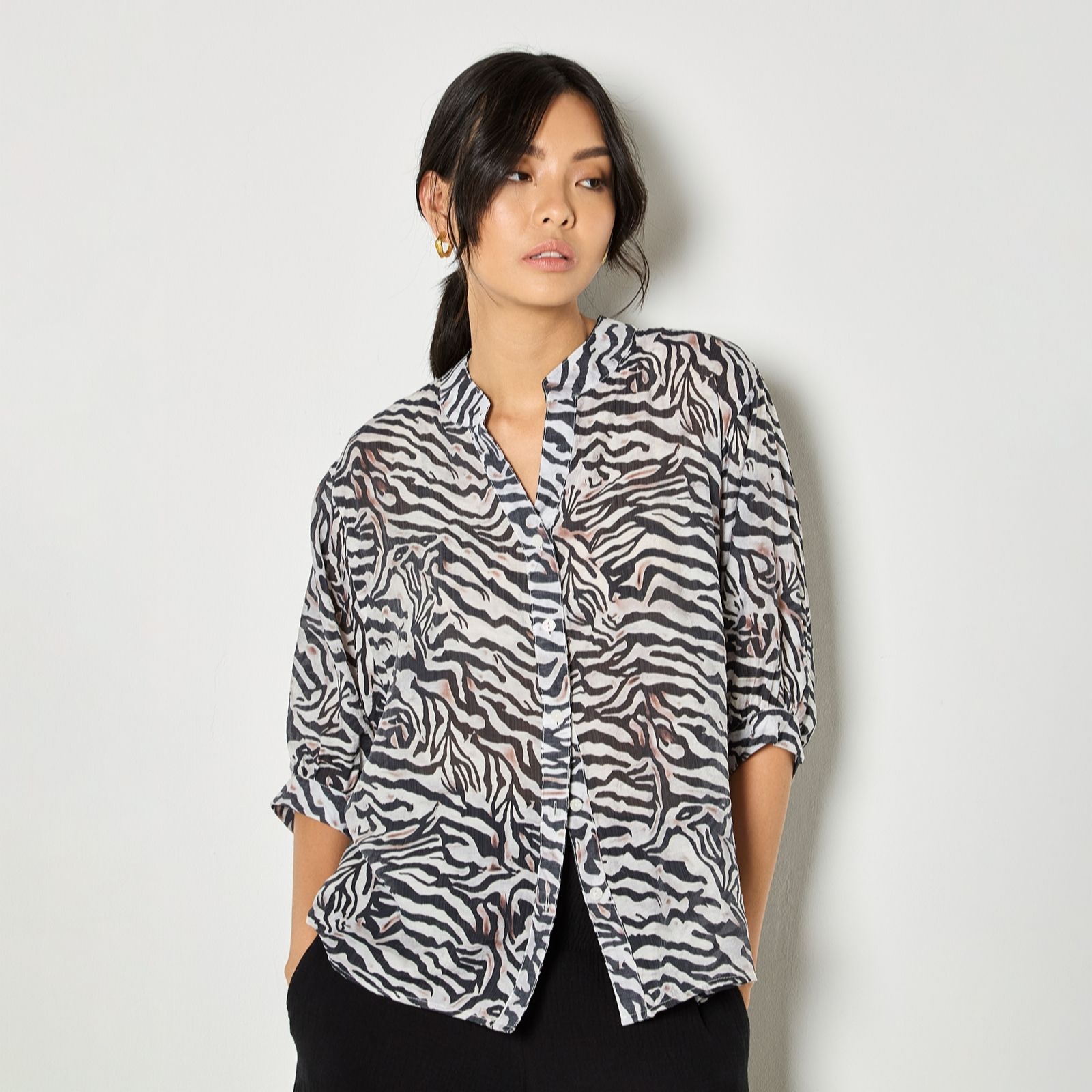 Apricot Zebra Oversized Semi Sheer Blouse