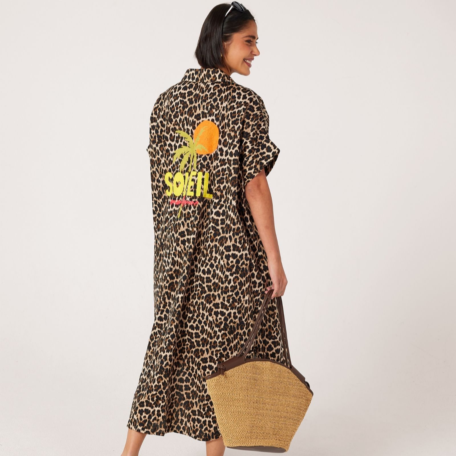 Helene Berman 100% Cotton Embroidered Palm Tree Dress