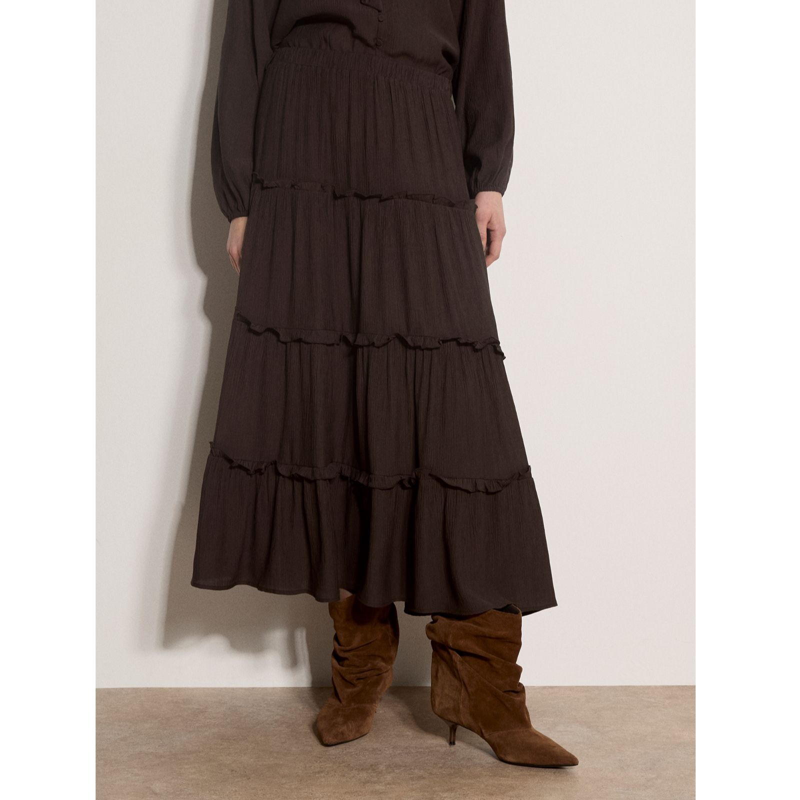 Apricot Ruffle Tiered Maxi Skirt
