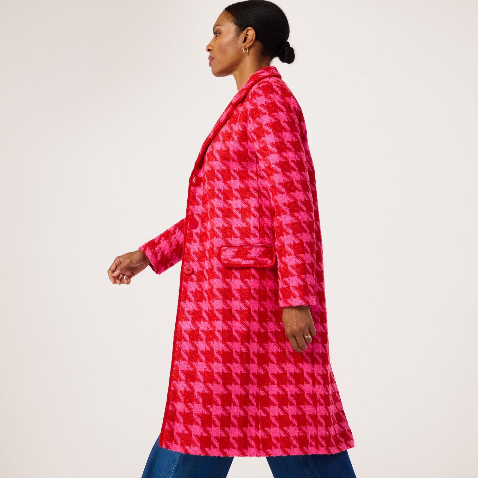 Helene Berman Red & Pink Houndtooth College Coat