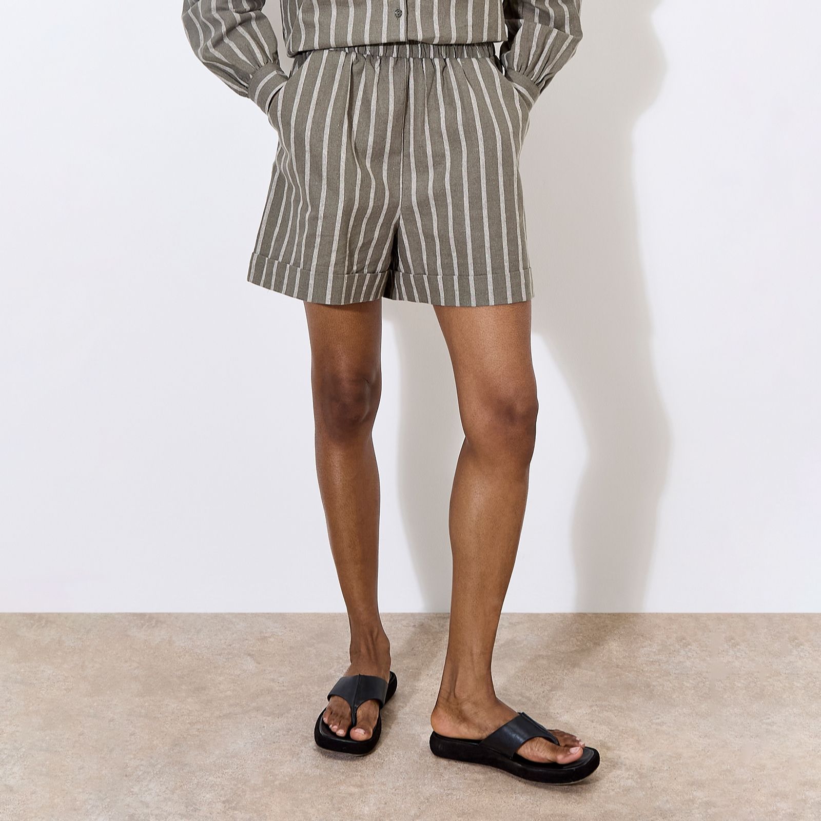 Apricot Striped Linen Mix Shorts