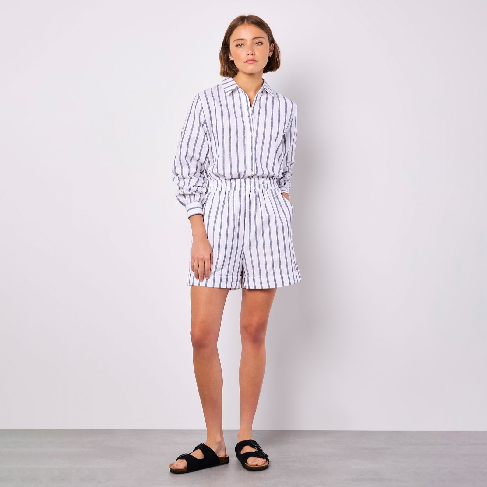 Apricot Striped Linen Mix Shorts