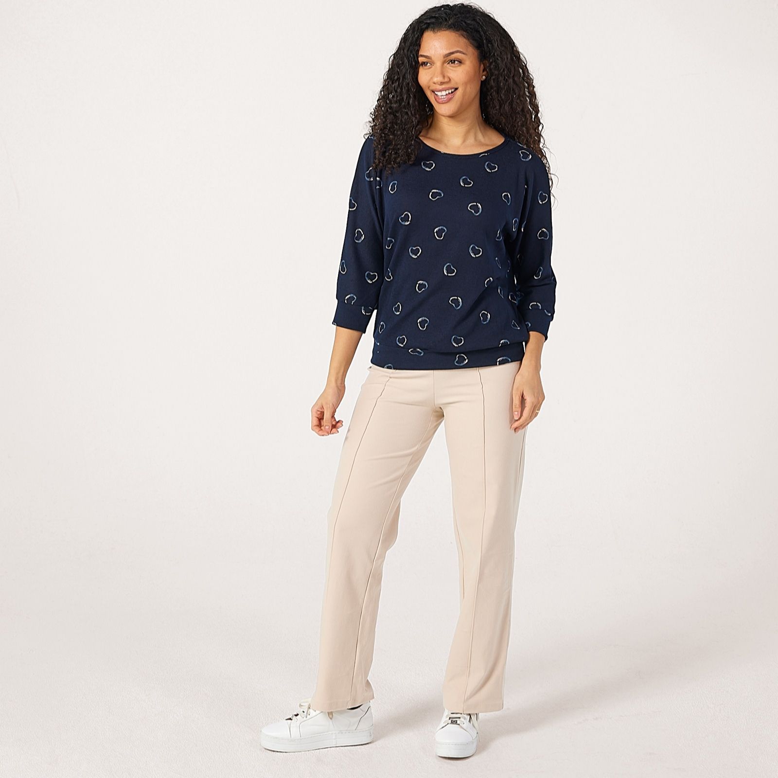 Kim & Co Printed Soft Touch Dolman Sleeve Blouson Top