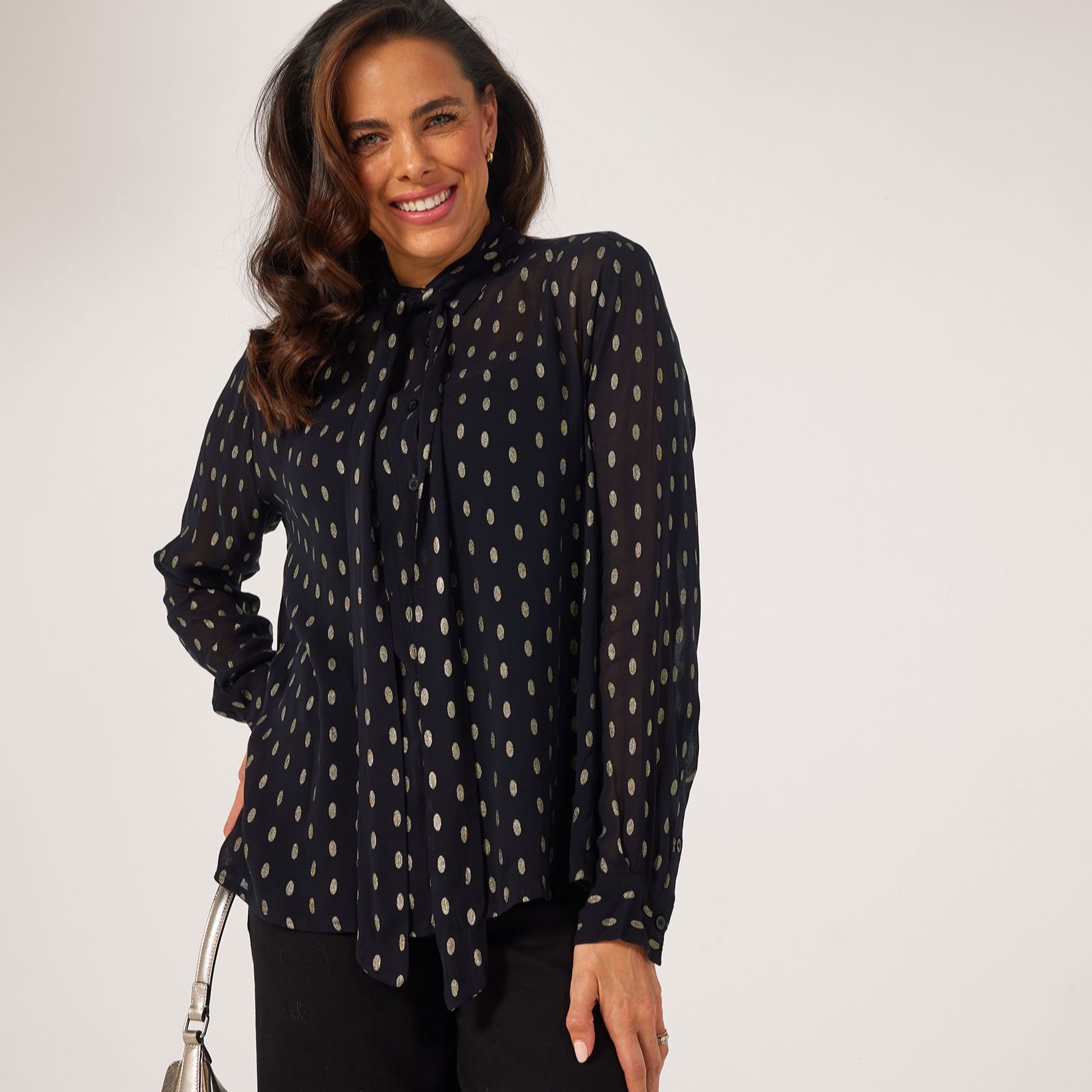Masai Copenhagen Inoria Gold Spot Pussy Bow Blouse