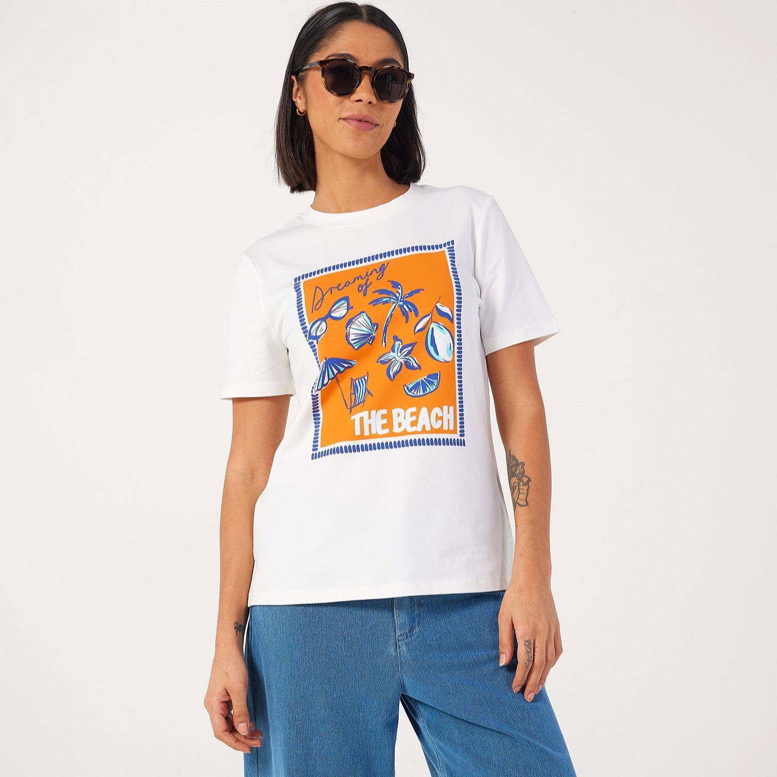 Denim & Co. Essential Motif Print Crew Neck T-shirt