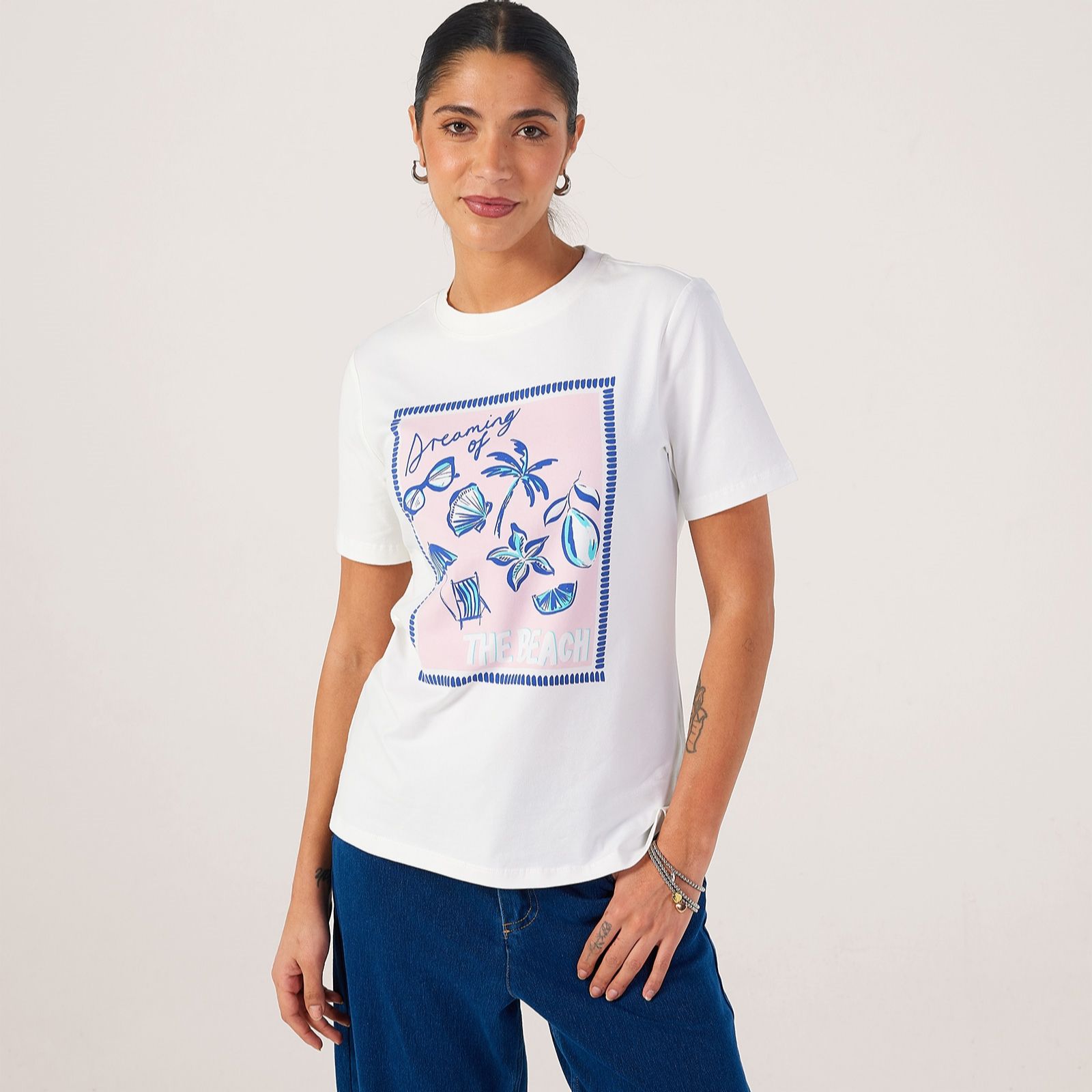 Denim & Co. Essential Motif Print Crew Neck T-shirt