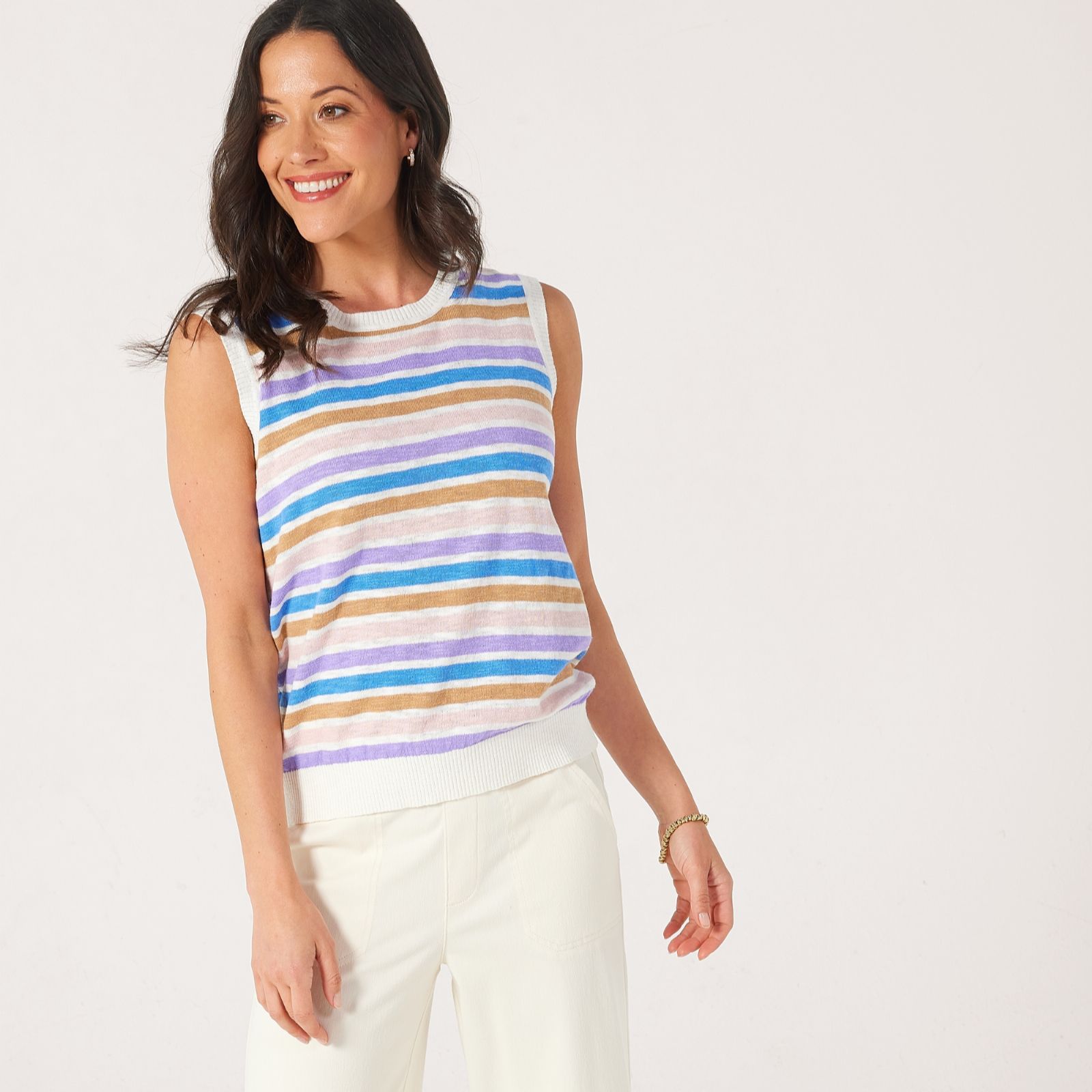 Denim & Co Multi Stripe Knitted Vest