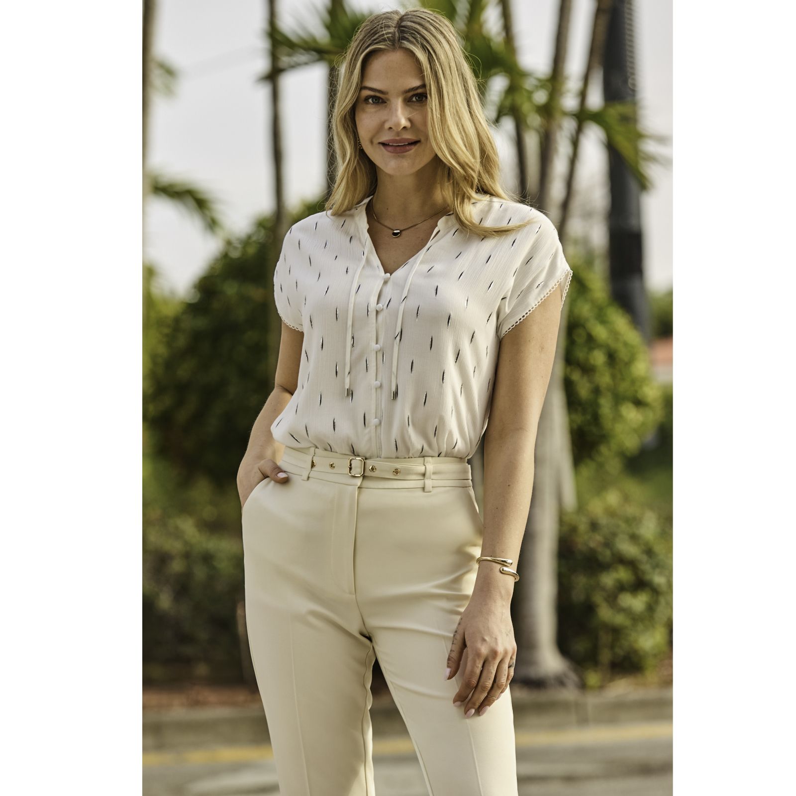 Sosandar Crinkle Button Detail Blouse