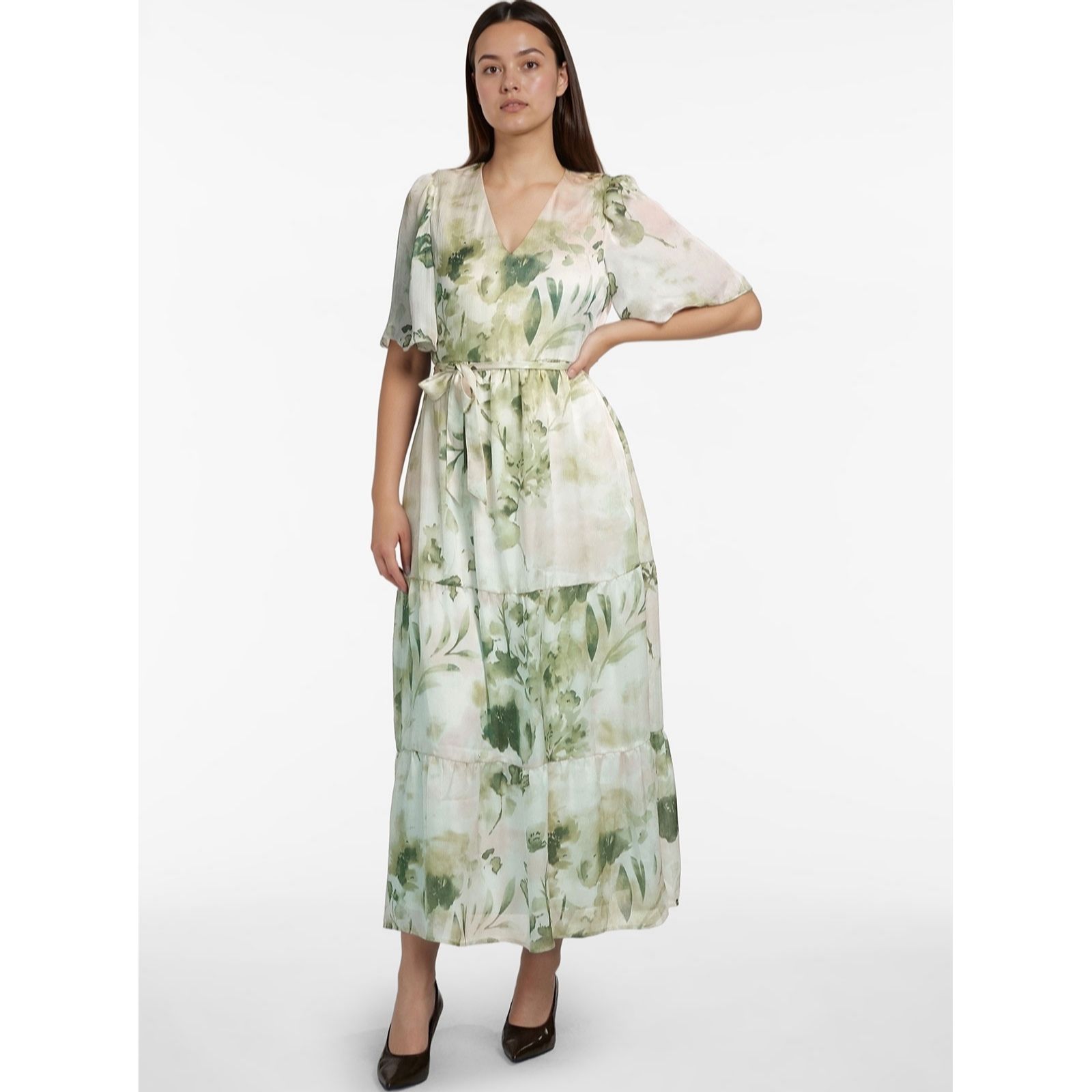 Vila Molina Belted Tiered Midi Dress