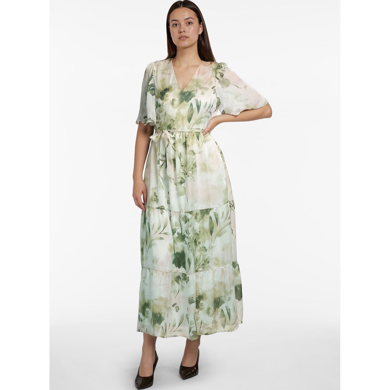 Vila Molina Belted Tiered Midi Dress