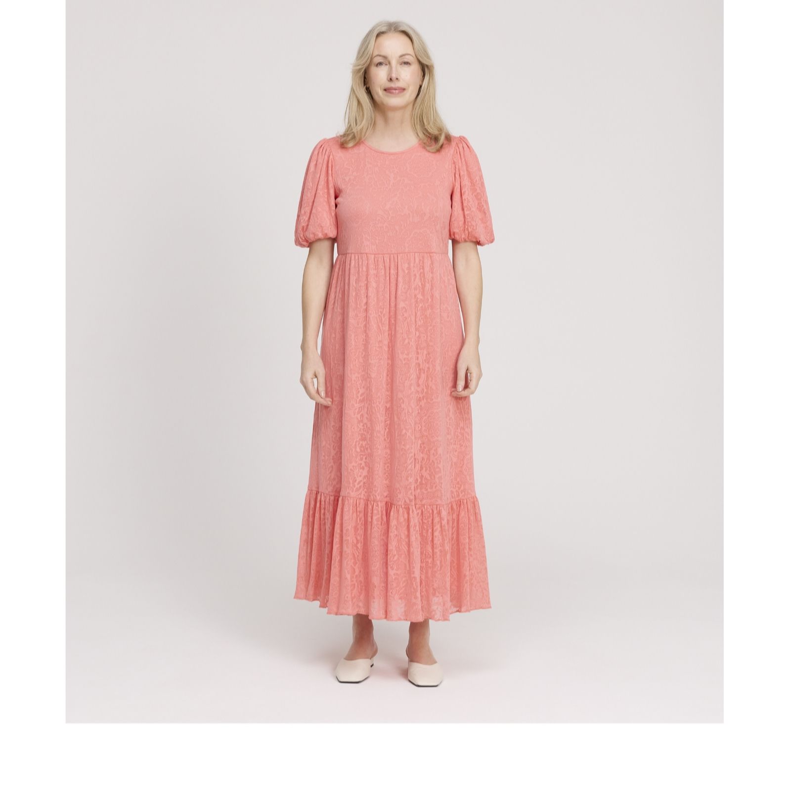 Finery London Yasmine Jersey Burn Out Detail Puff Sleeve Dress