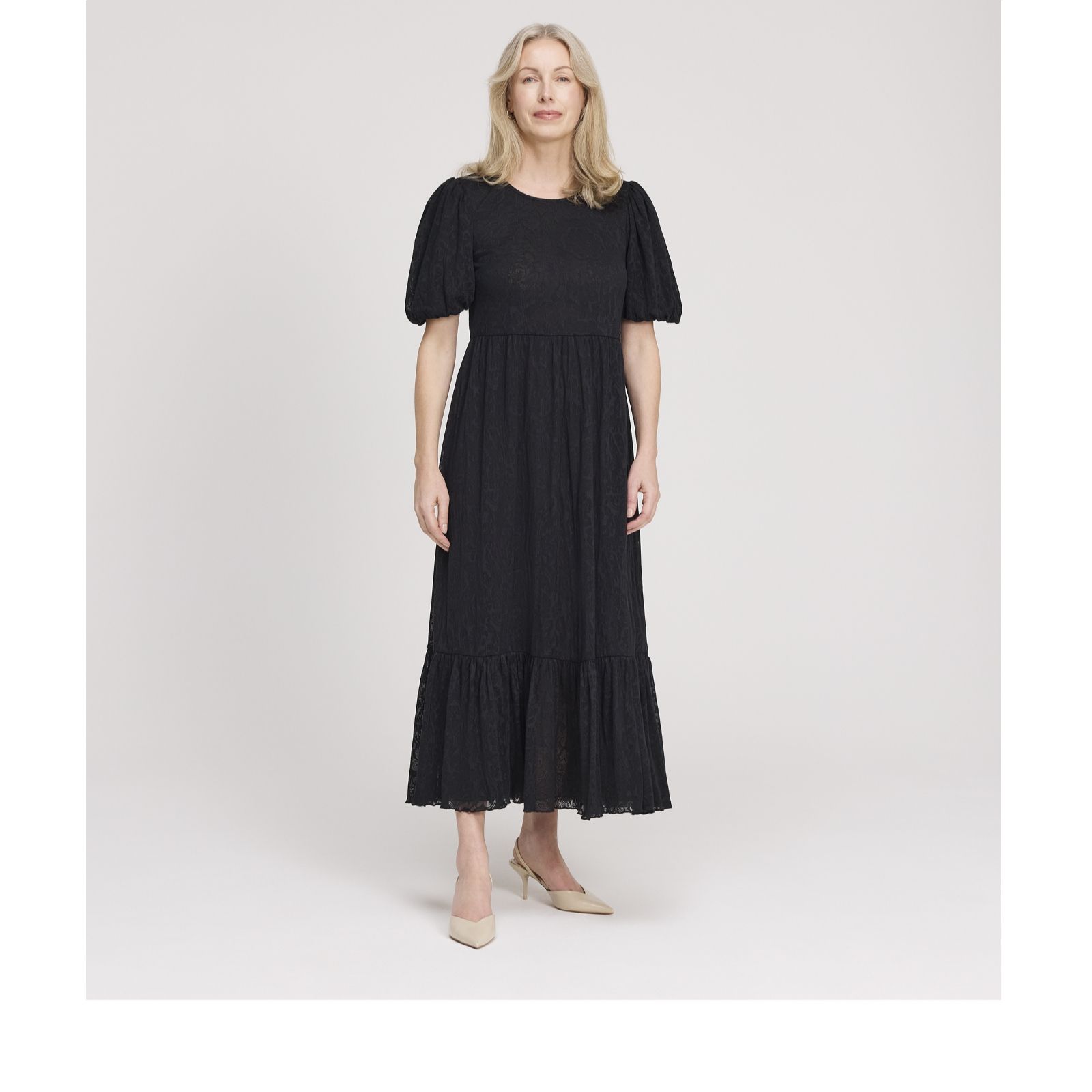 Finery London Yasmine Jersey Burn Out Detail Puff Sleeve Dress