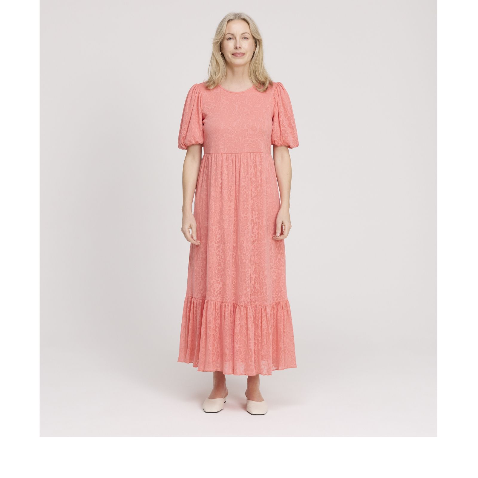 Finery London Yasmine Jersey Burn Out Detail Puff Sleeve Dress