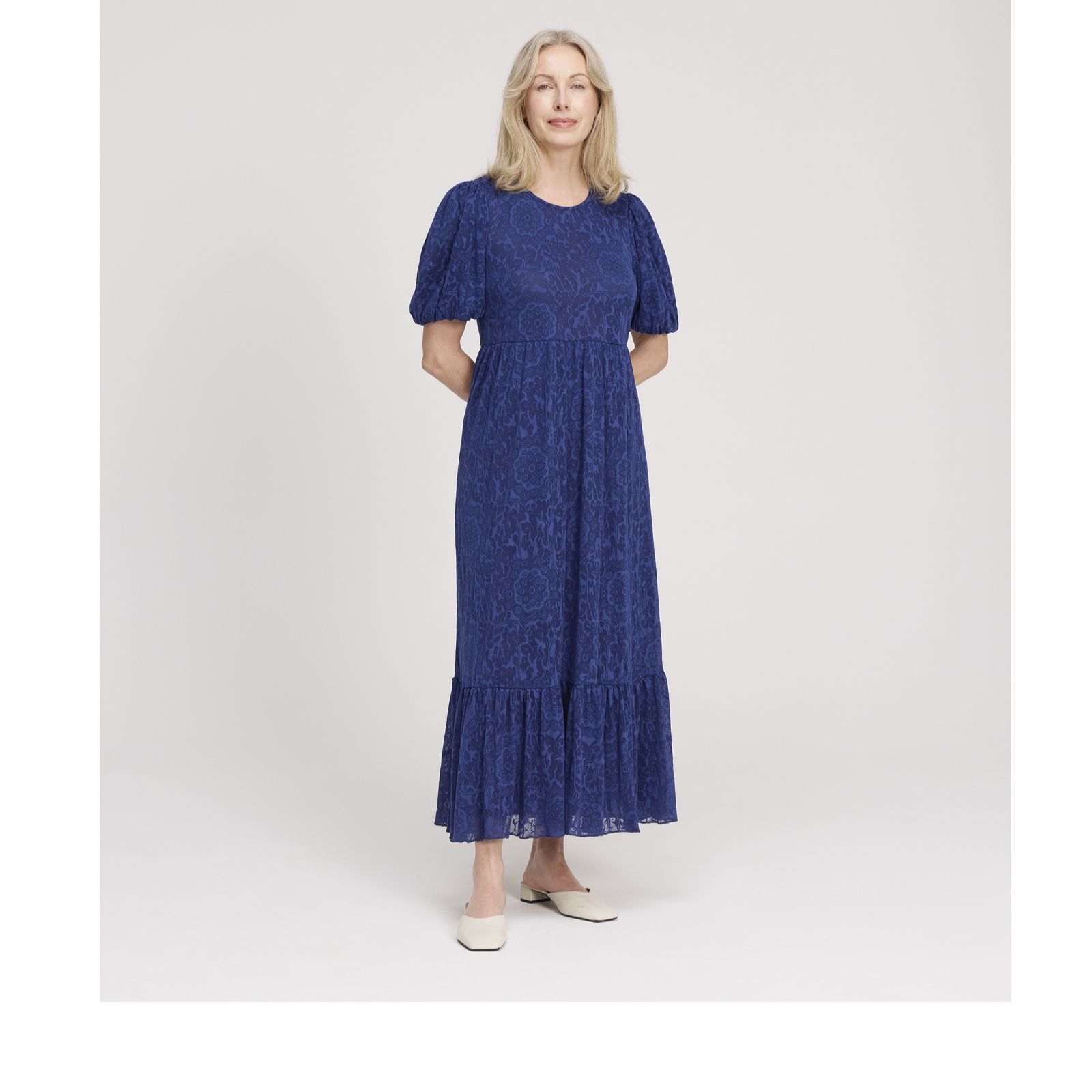 Finery London Yasmine Jersey Burn Out Detail Puff Sleeve Dress