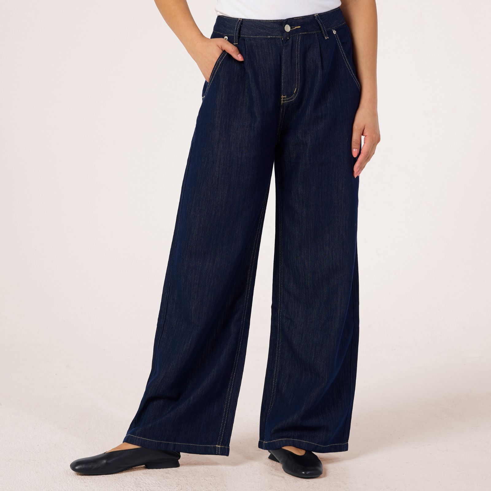 Izabel London Pleat Front Wide Leg Jeans