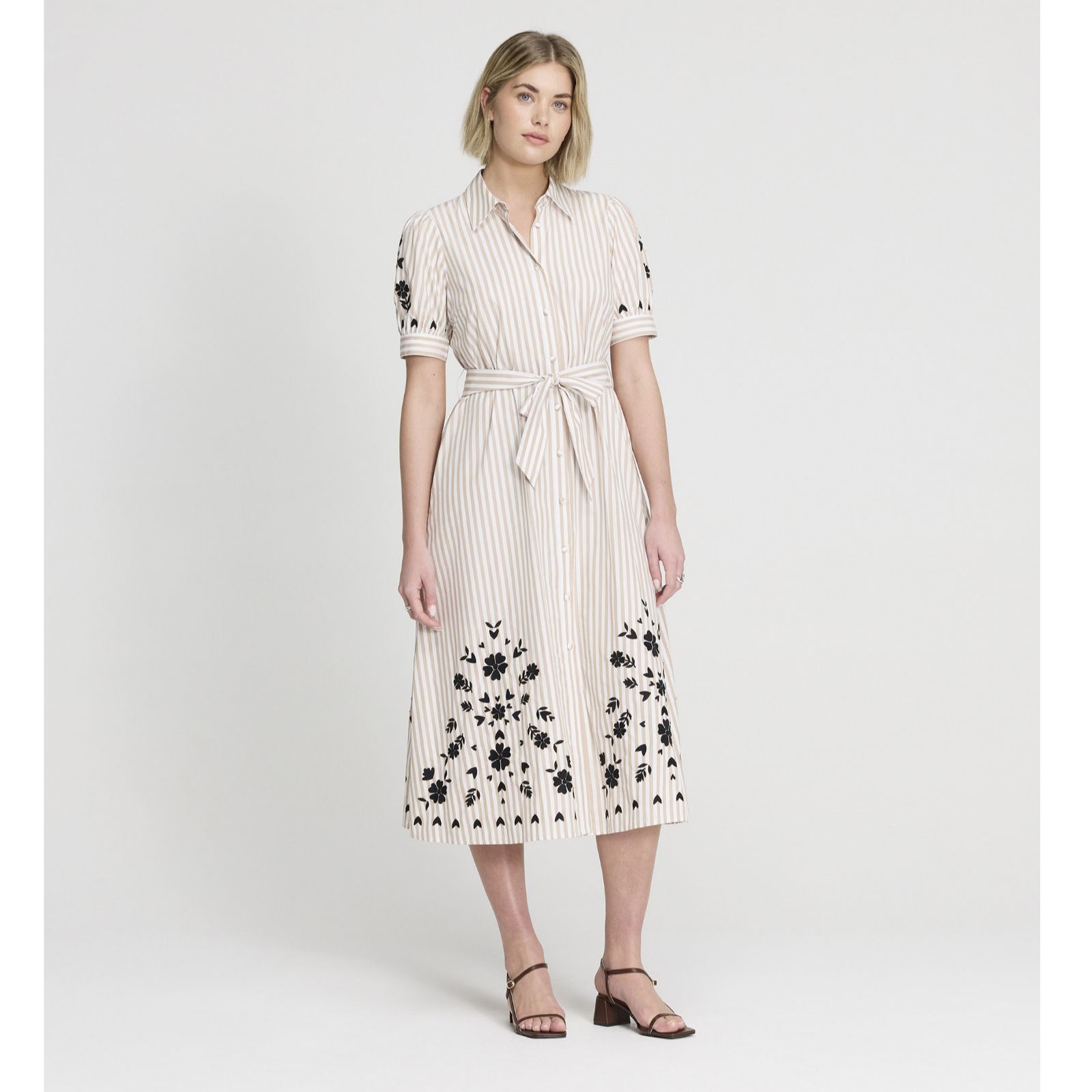 Finery London Daniella Cotton Neutral Stripe Shirt Dress Standard