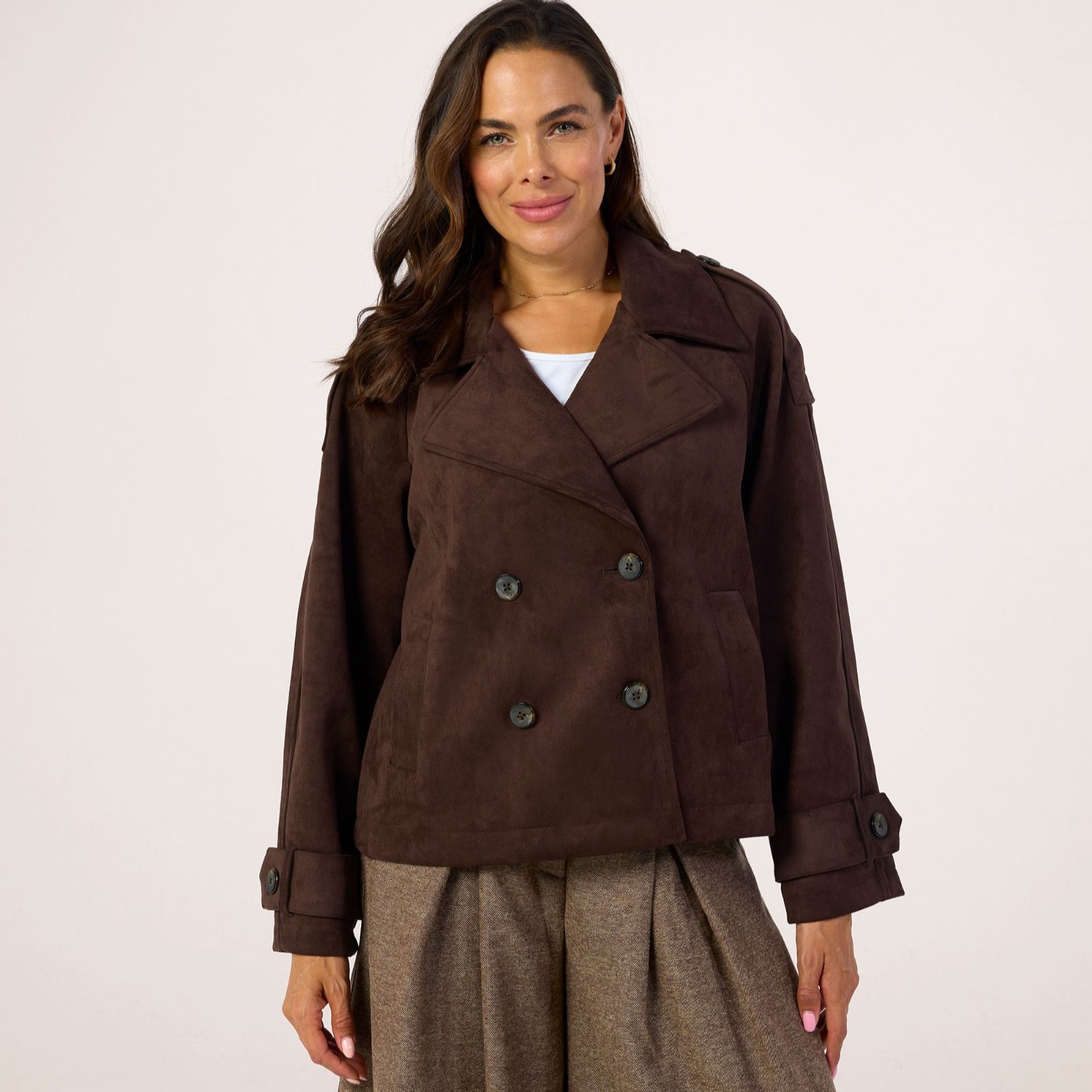 Apricot Suedette Short Trench Coat