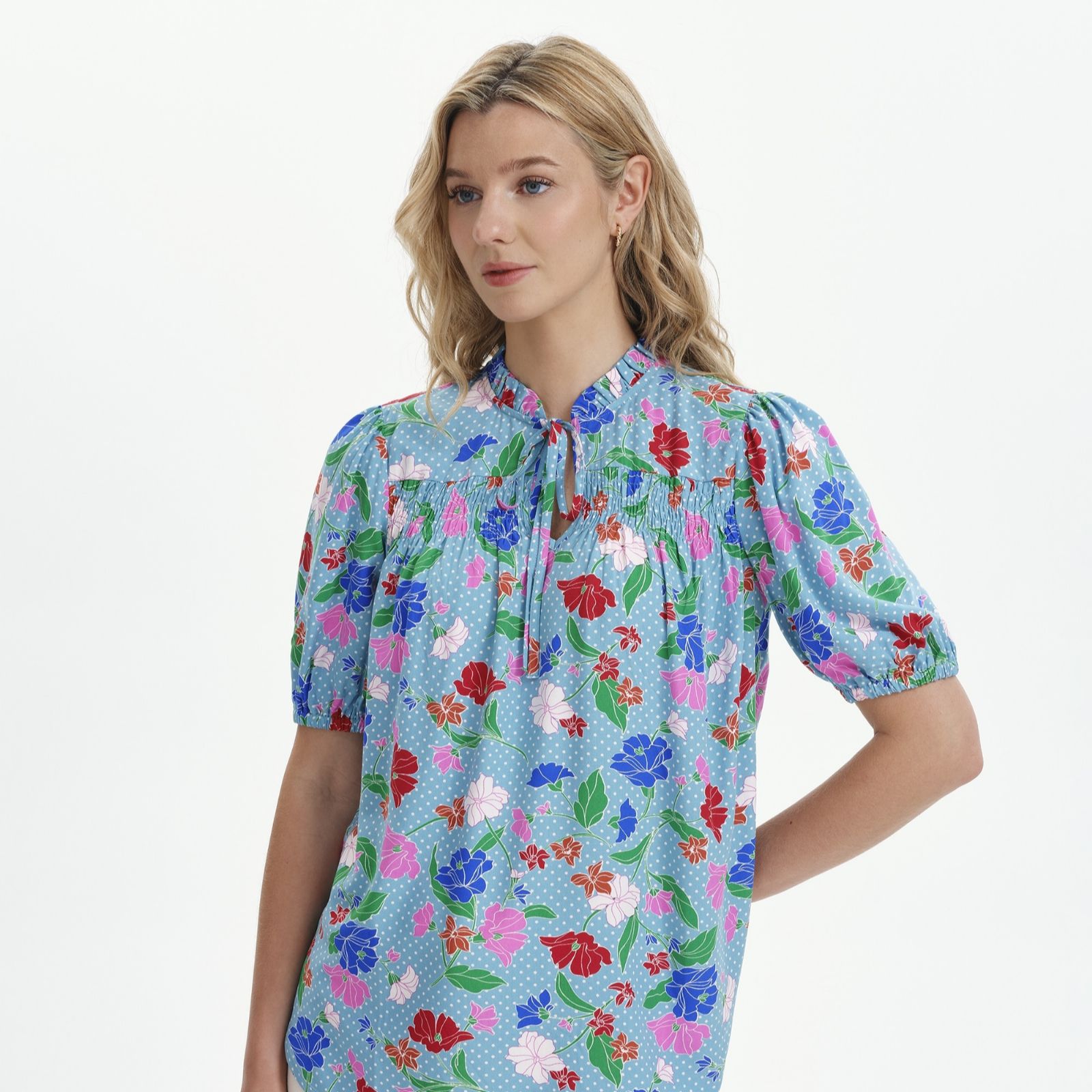 Finery London Marcie Frill Tie Neck Printed Top