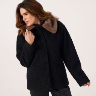 Helene Berman Boucle Jacket with Faux Fur Collar