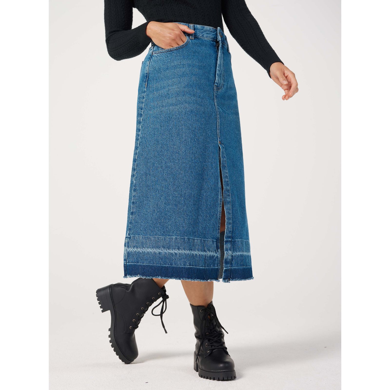 Finery Kara Mid Blue Denim Skirt - QVC UK