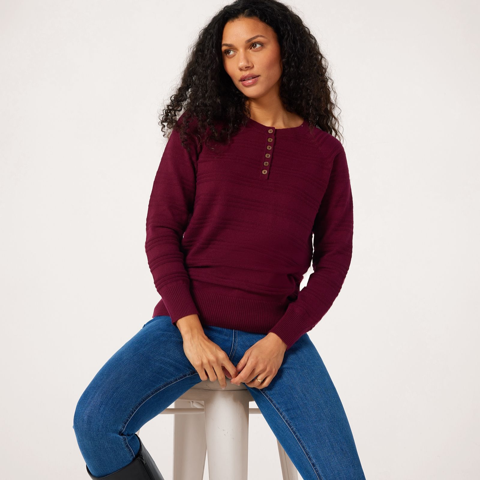 Ruth Langsford Grandad Collar Textured Jumper
