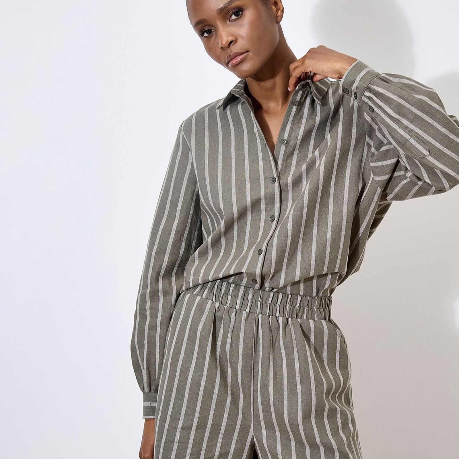 Apricot Striped Linen Mix Shirt