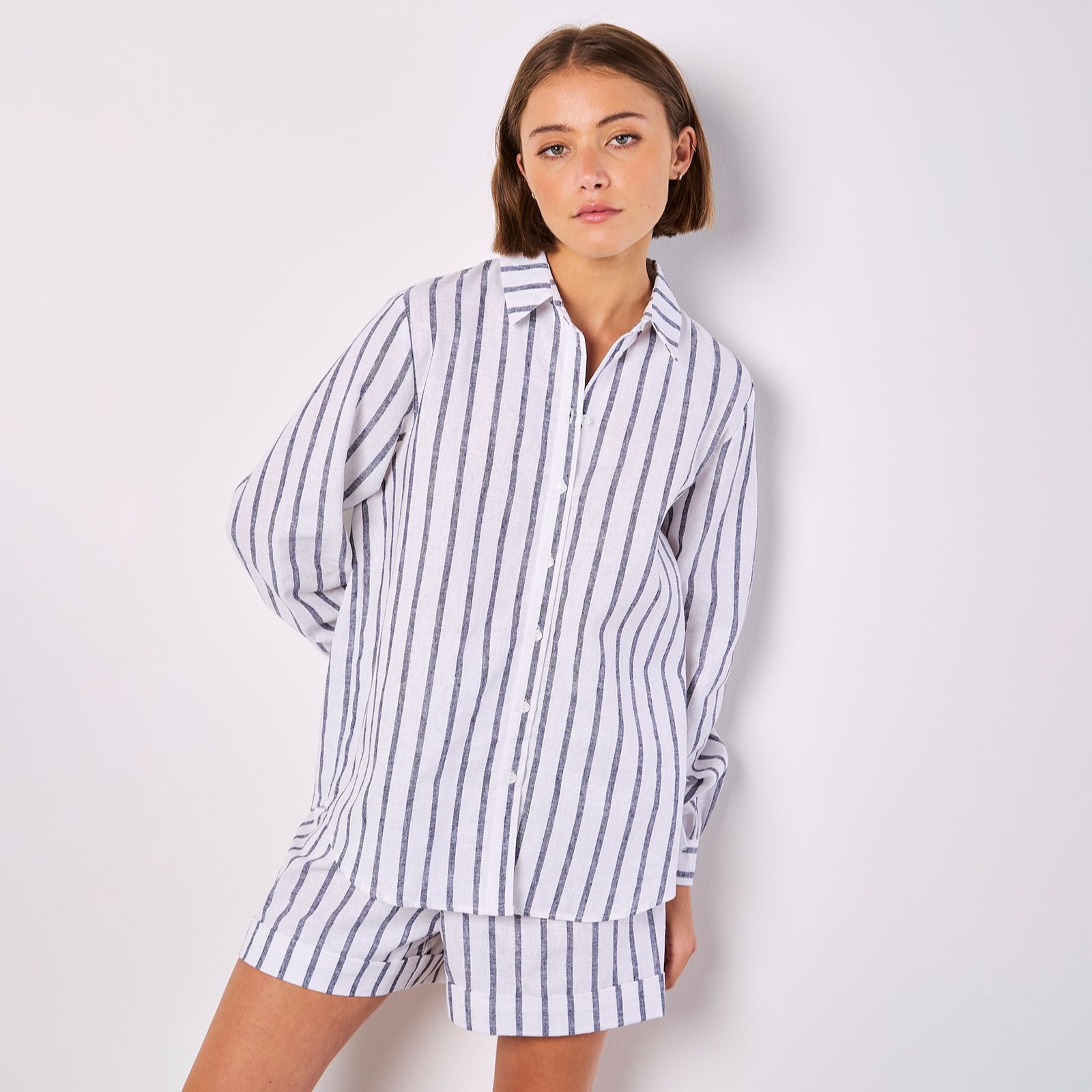 Apricot Striped Linen Mix Shirt
