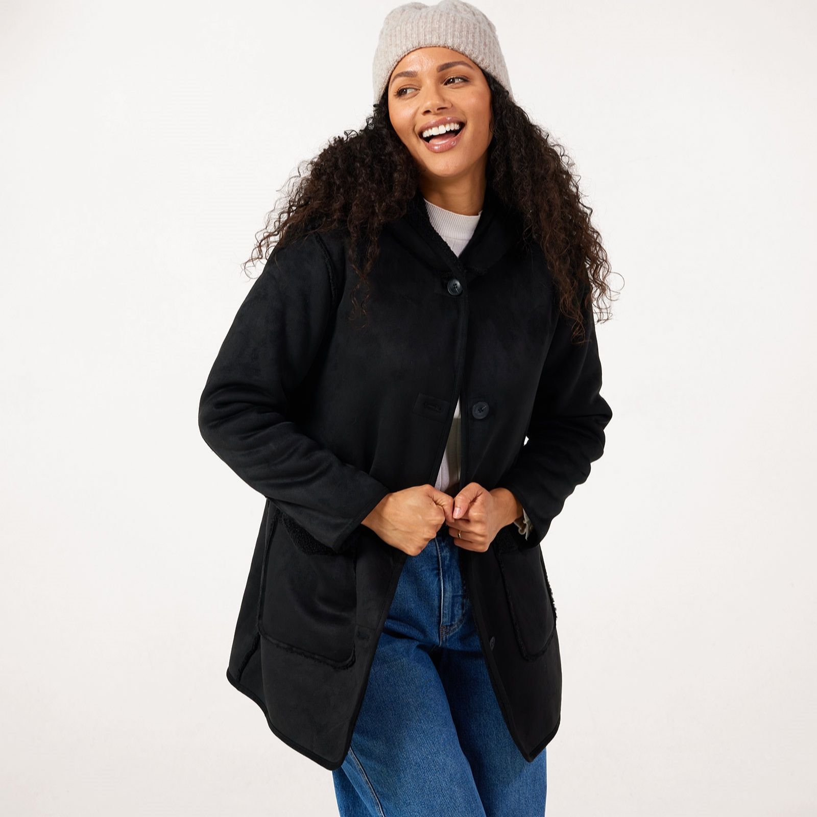 Centigrade Faux-Suede Bonded Hooded Coat