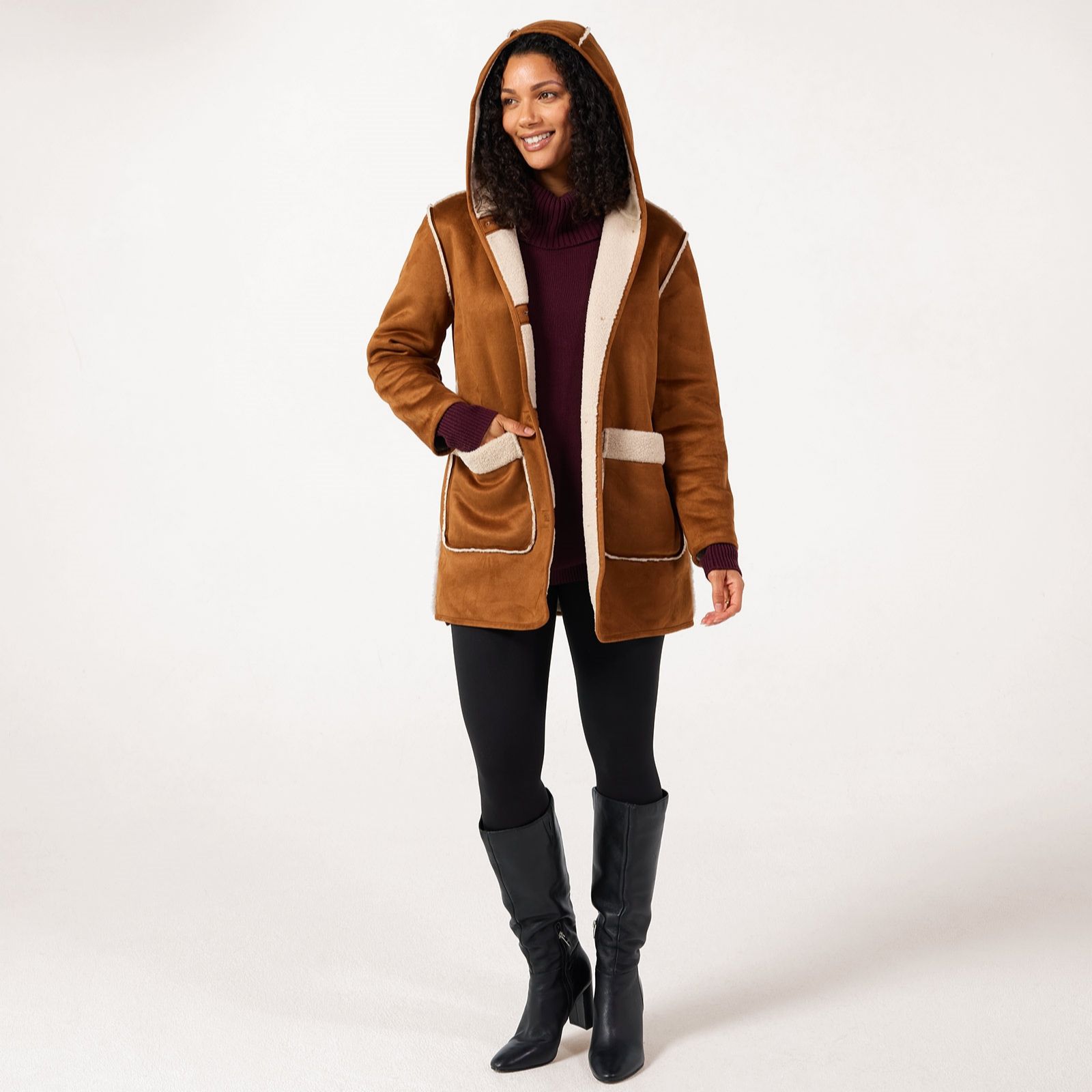 Centigrade Faux-Suede Bonded Hooded Coat
