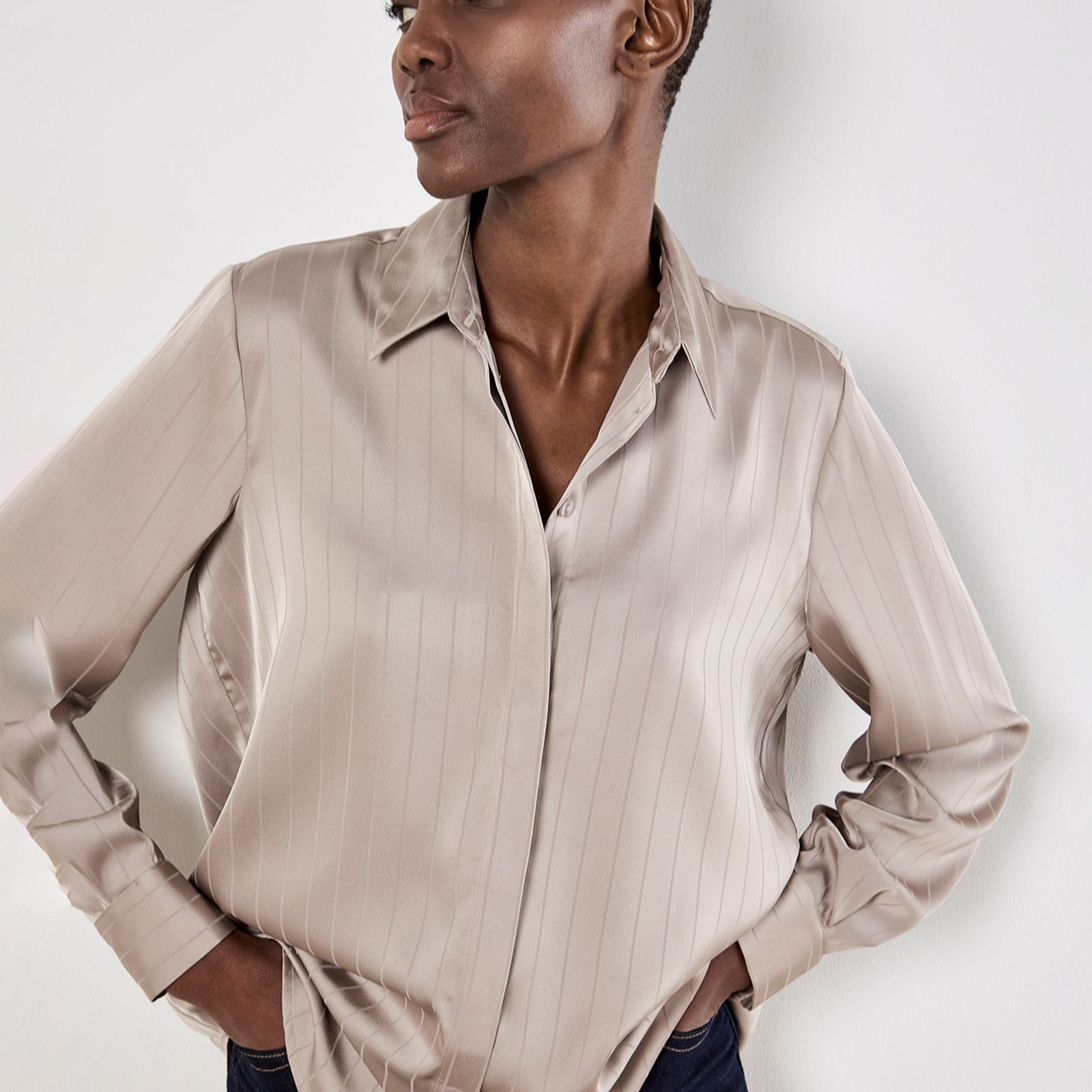 Apricot Satin Self-Stripe Oversized Blouse