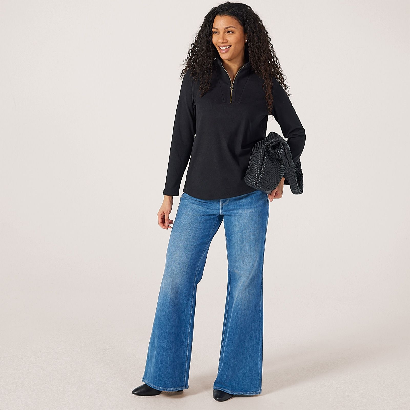 Kim & Co Soft Rib Knit Zip Detail Top