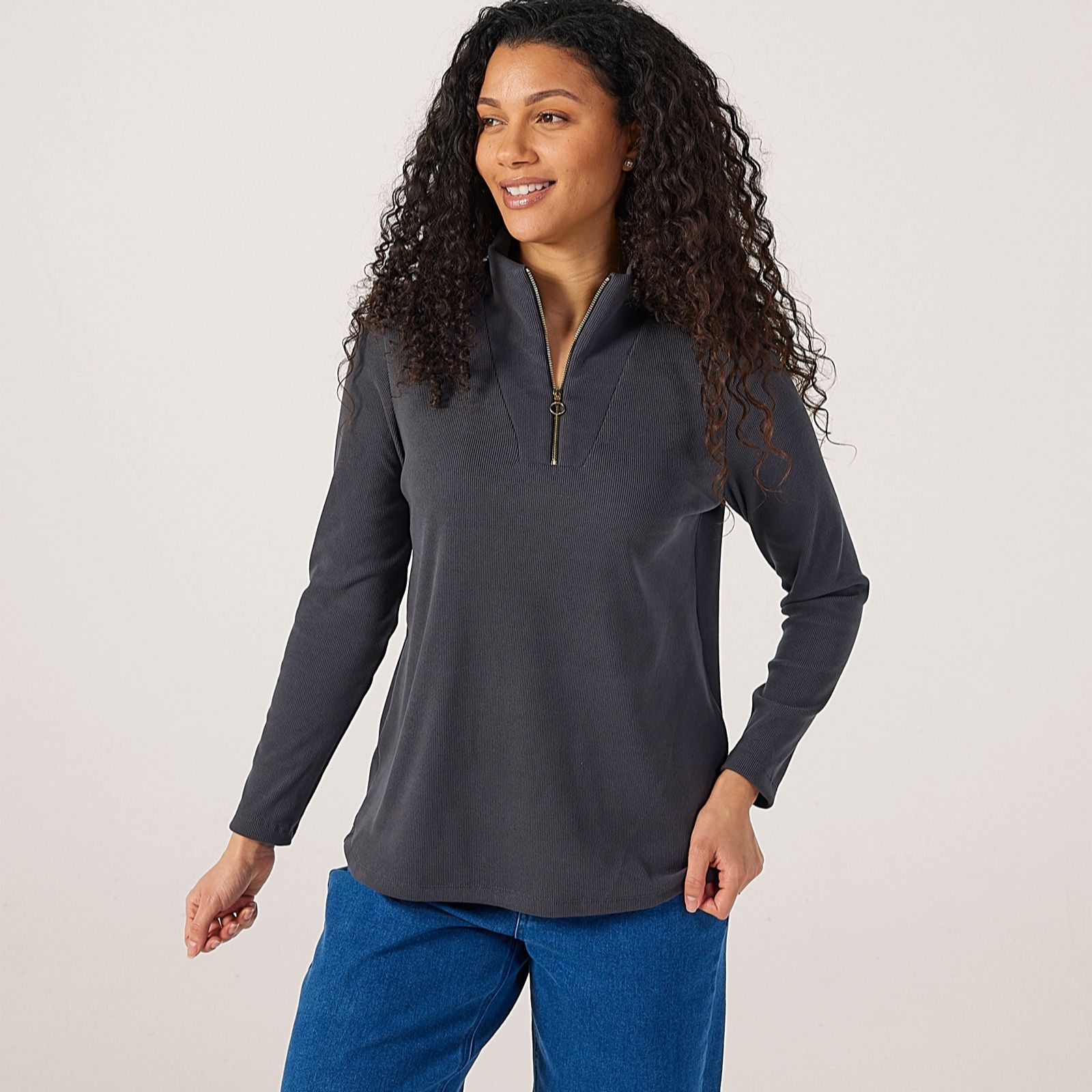 Kim & Co Soft Touch Zip Detail Top
