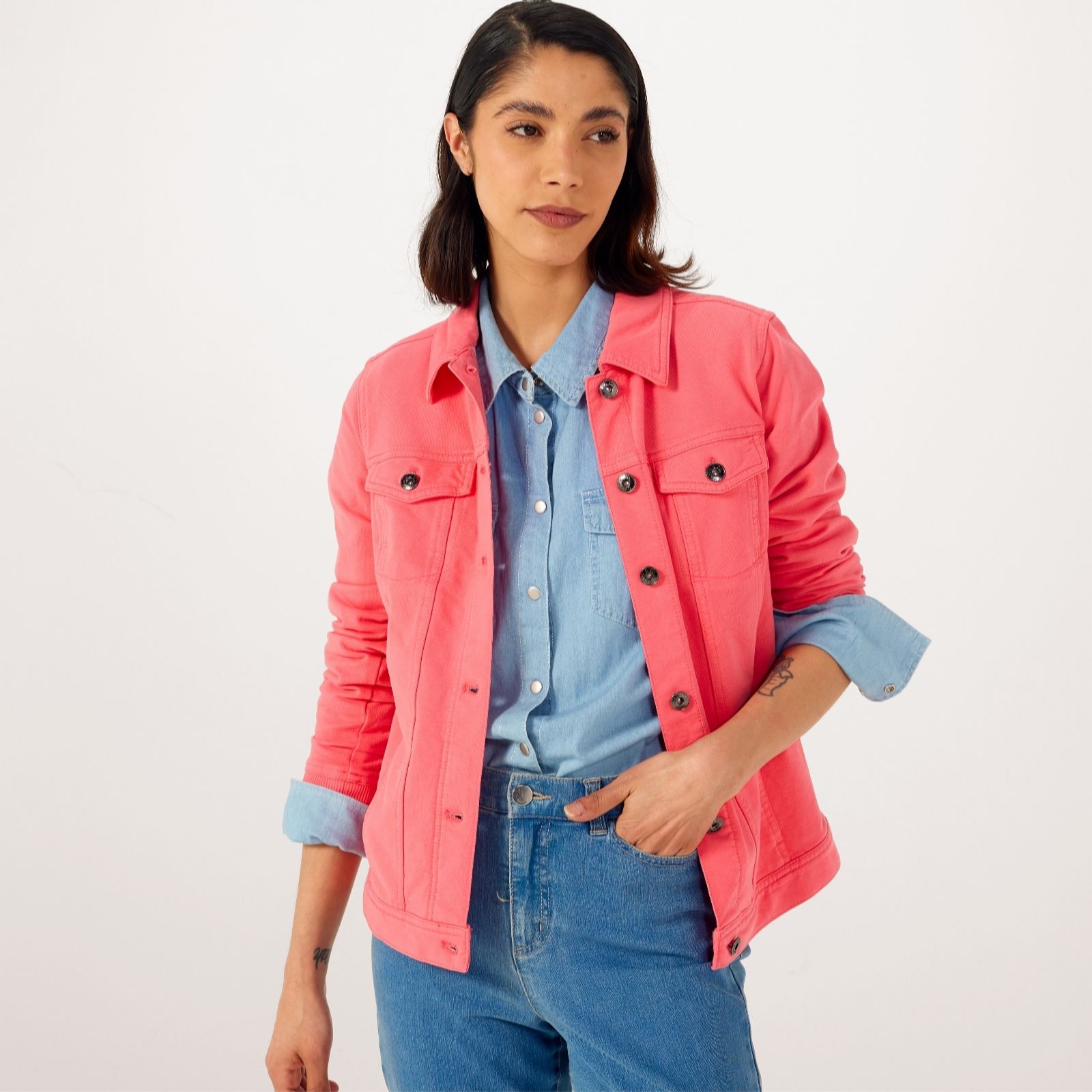 Outlet Denim & Co. Comfy Denim Style Jacket with Collar