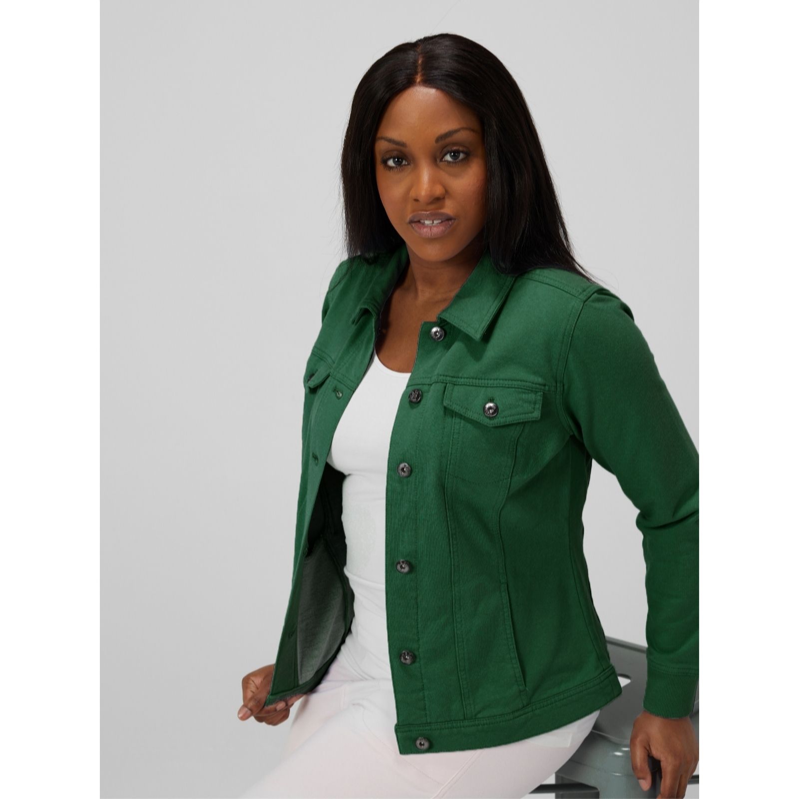 Outlet Denim & Co. Comfy Denim Style Jacket with Collar